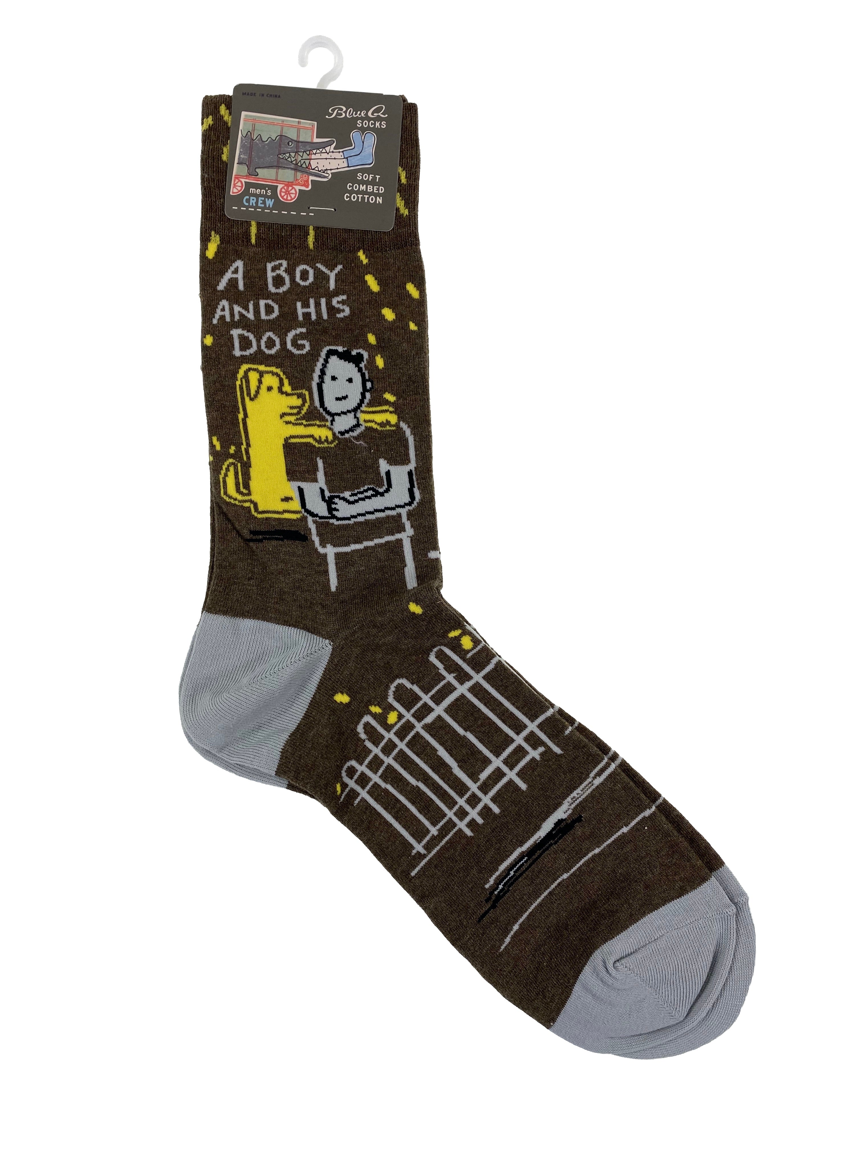 Blue Q Mens Crew Socks - A Boy And His Dog    
