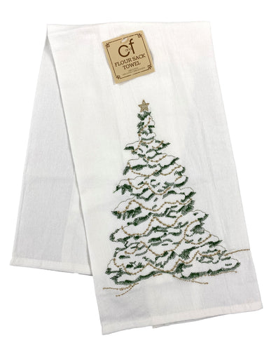 Gold And Green Tree - Flour Sack Kitchen Towel    