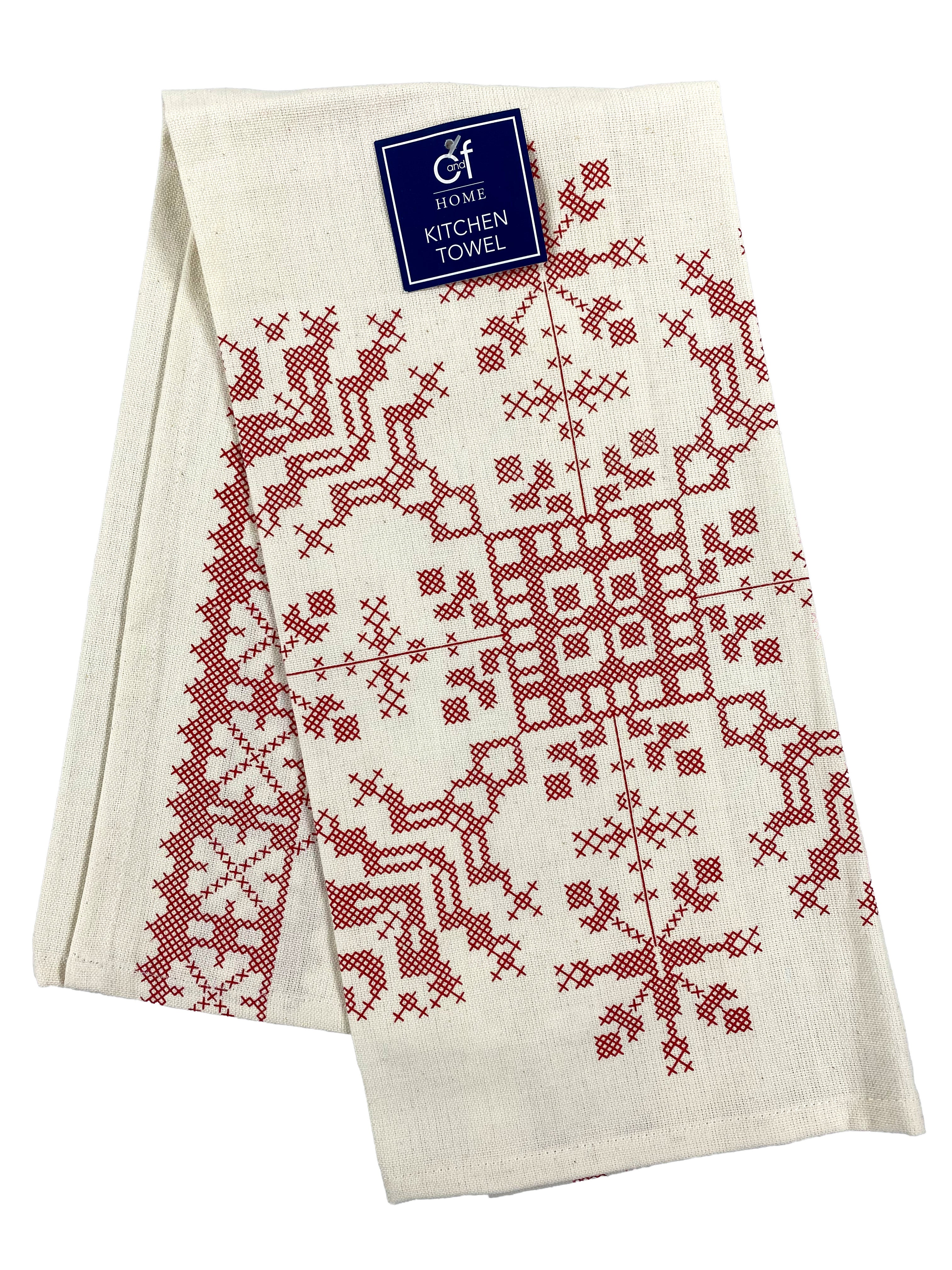 Printed Cross Stitch Snowflake - Flour Sack Kitchen Towel    