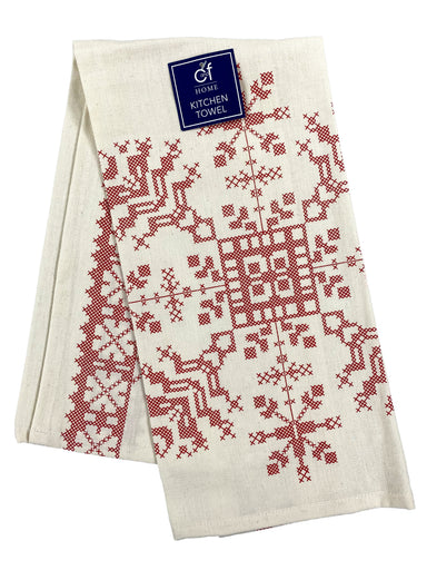 Printed Cross Stitch Snowflake - Flour Sack Kitchen Towel    