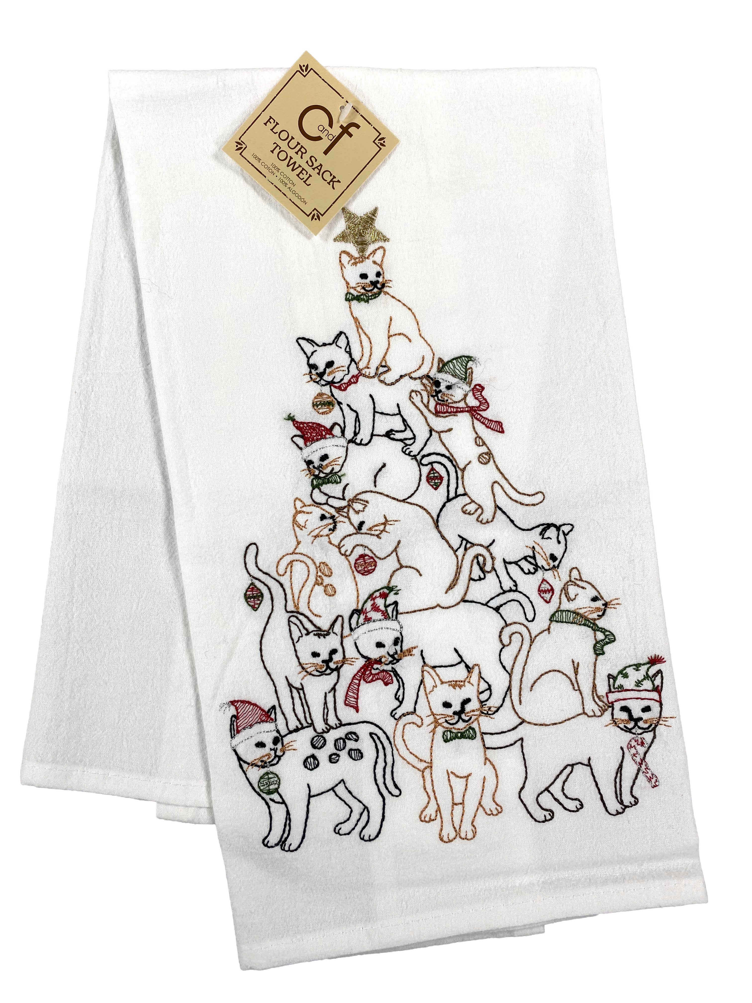 Christmas Kitty Tree - Flour Sack Kitchen Towel    