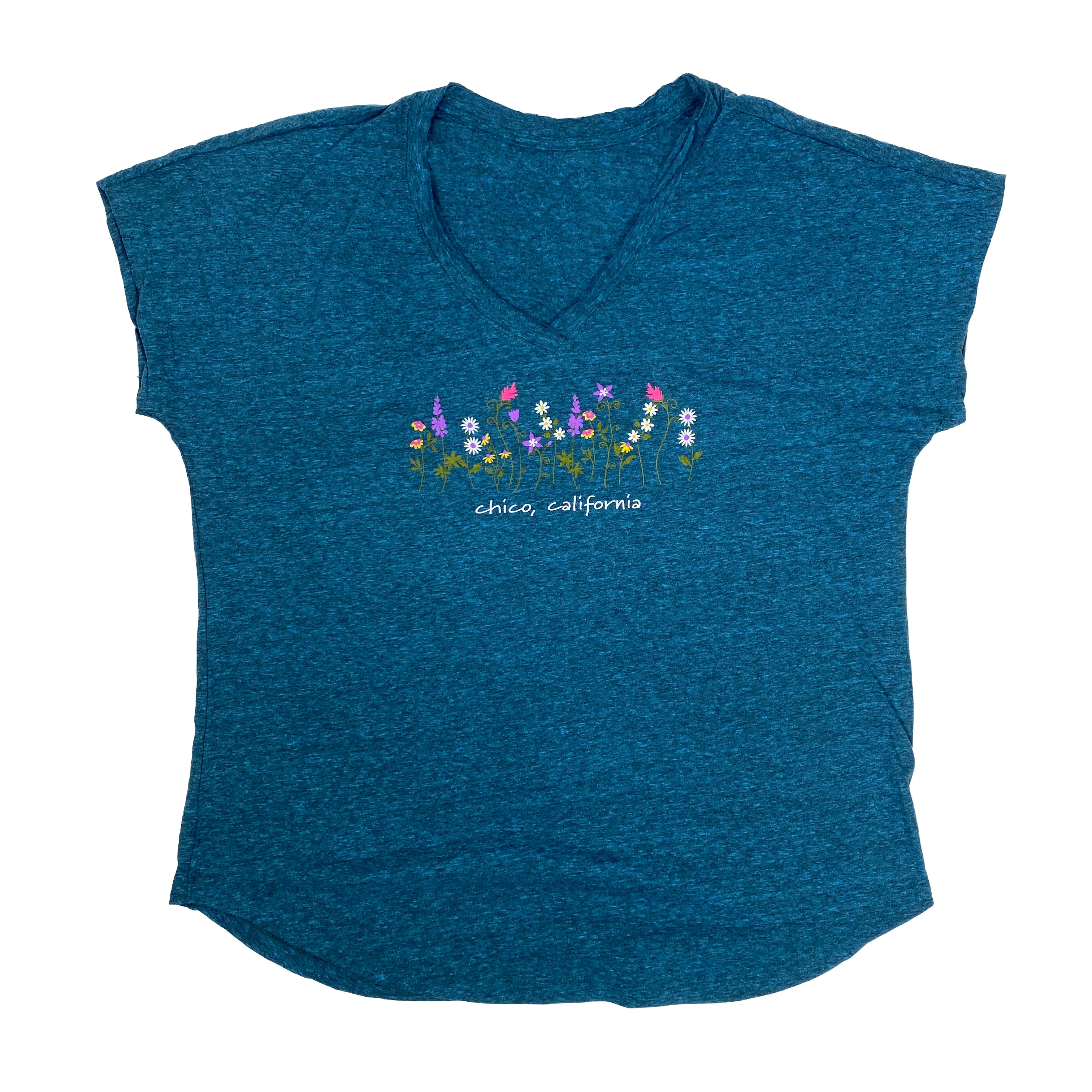 Levitate Flowers - Womens V-Neck Chico T-Shirt Surf Heather S  3263676.6