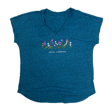 Levitate Flowers - Womens V-Neck Chico T-Shirt Surf Heather S  3263676.6
