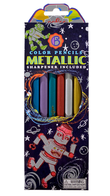 Silver Robots - 6 Metallic Jumbo Pencils    