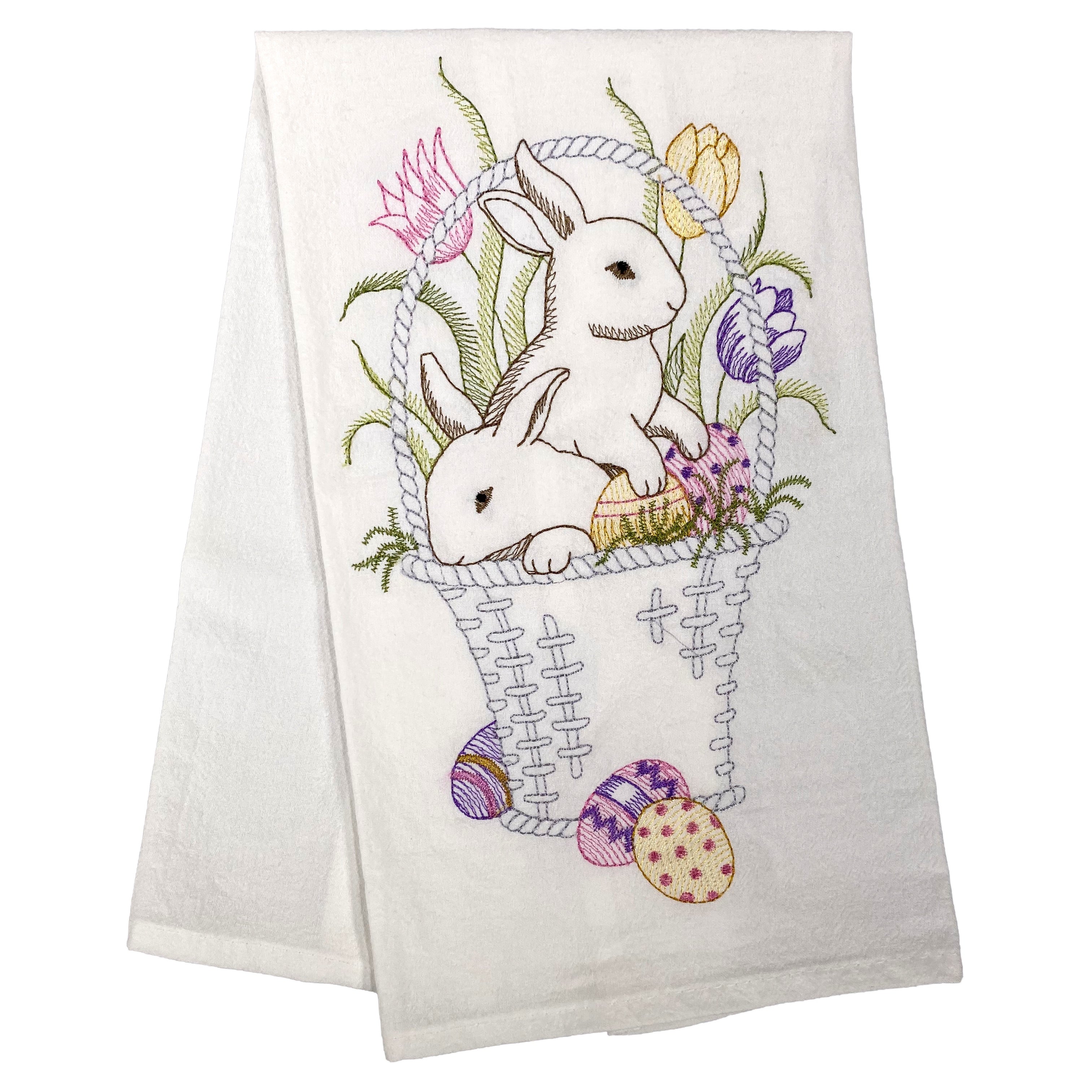 Bunnies In A Basket - Flour Sack Towel    