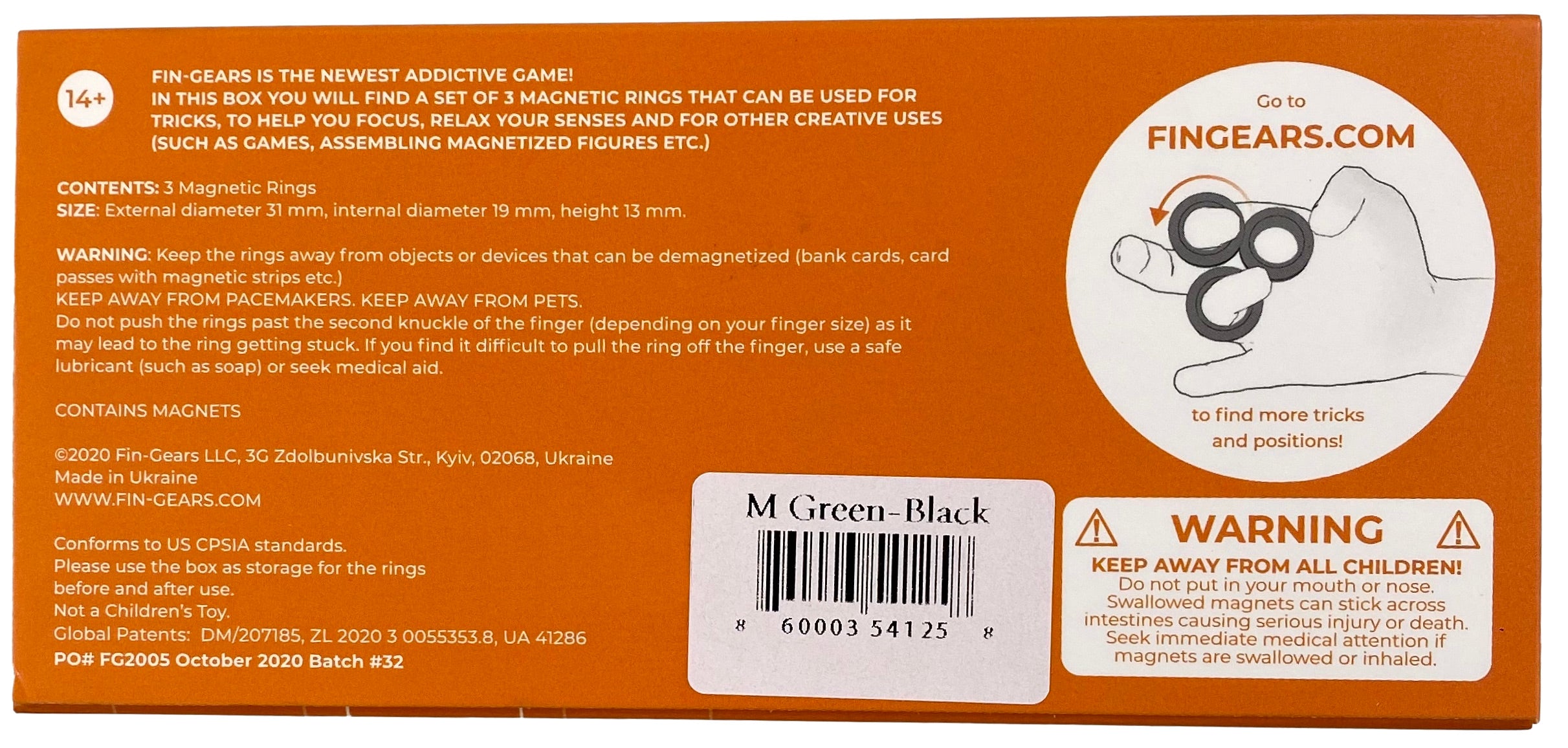 Fingears - Medium - Green & Black    