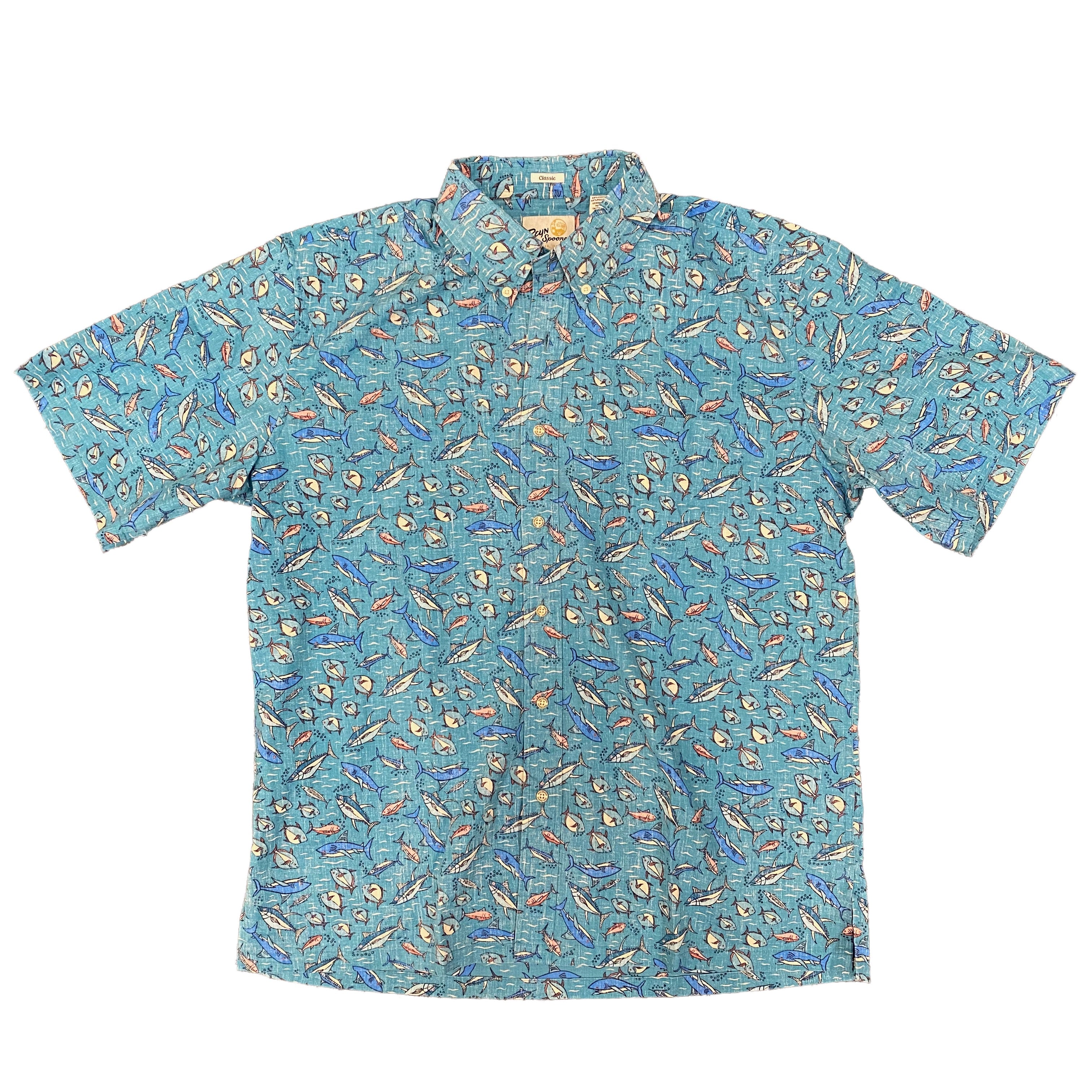 Reyn Spooner I'A Wikiwiki Camp Shirt Blue Moon M  805766144667
