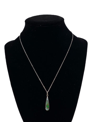 Boma Sterling Silver Necklace Long Teardrop Green Mosaic    