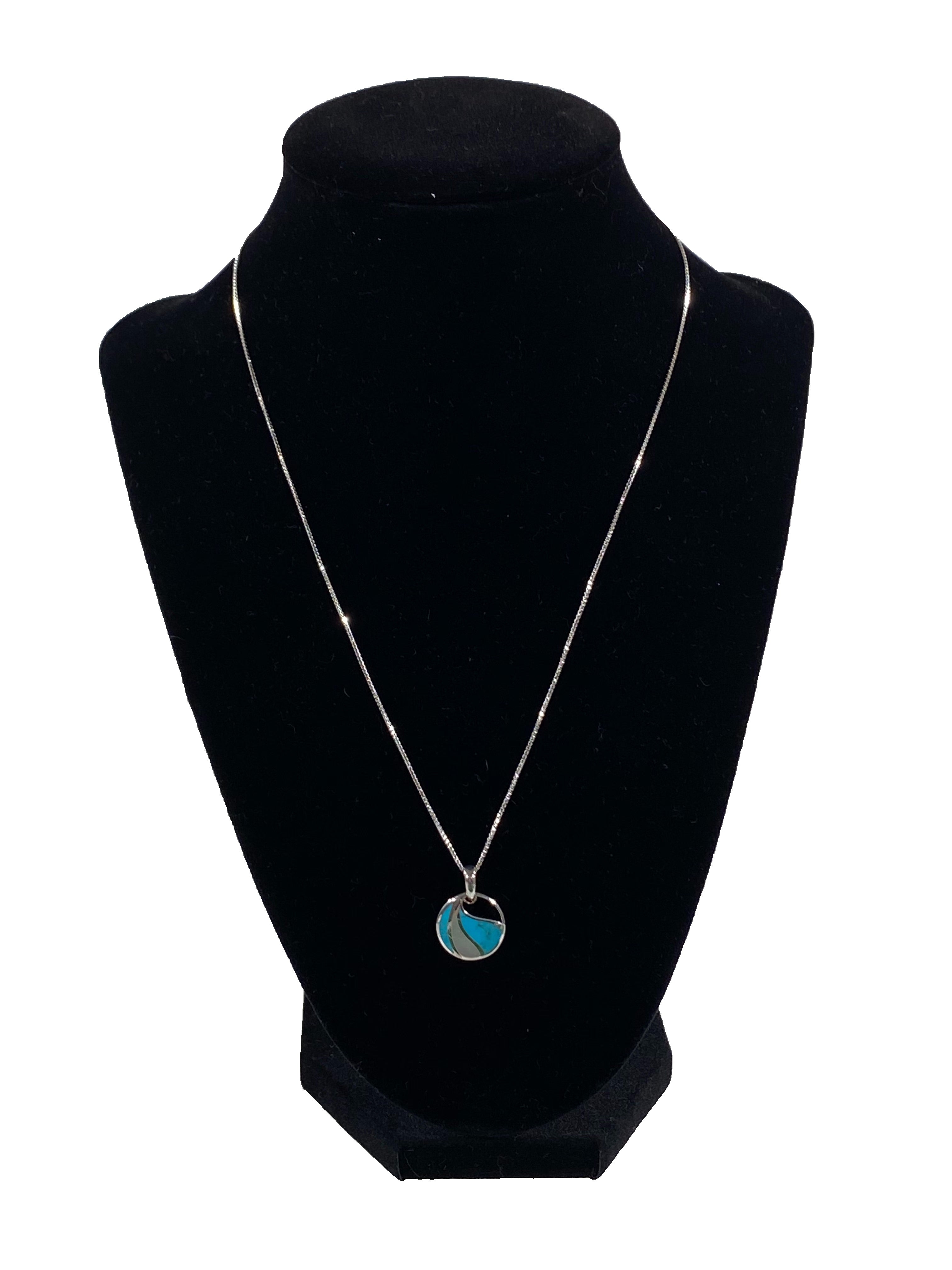 Boma Sterling Silver Necklace Circle Turquoise And Mother Of Pearl    