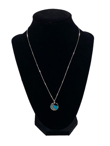 Boma Sterling Silver Necklace Circle Turquoise And Mother Of Pearl    
