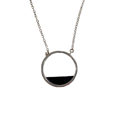 Boma Sterling Silver Necklace Open Circle With Onyx Fill    