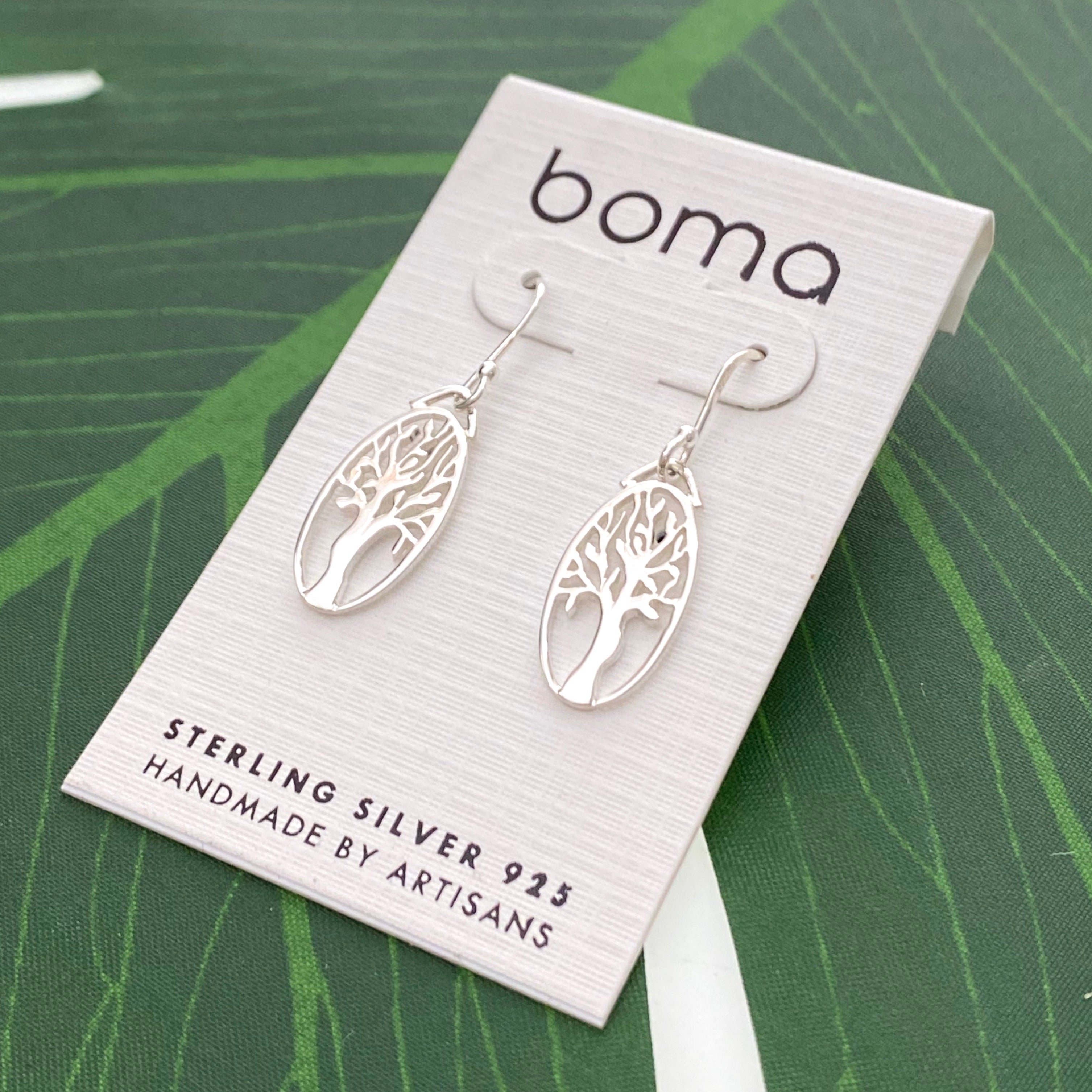 Boma Sterling Silver Oval Outline Tree Earrings