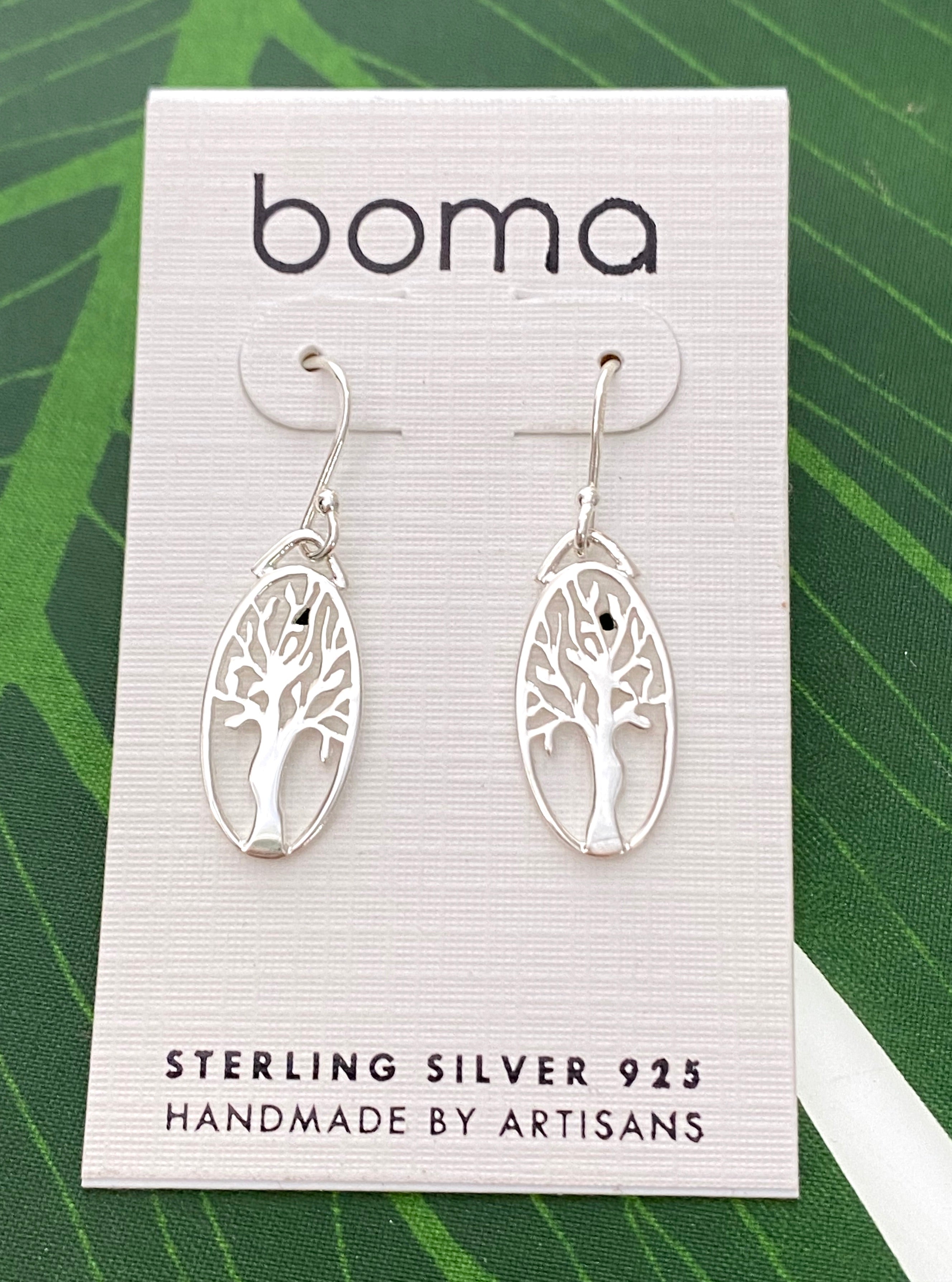 Boma Sterling Silver Oval Outline Tree Earrings