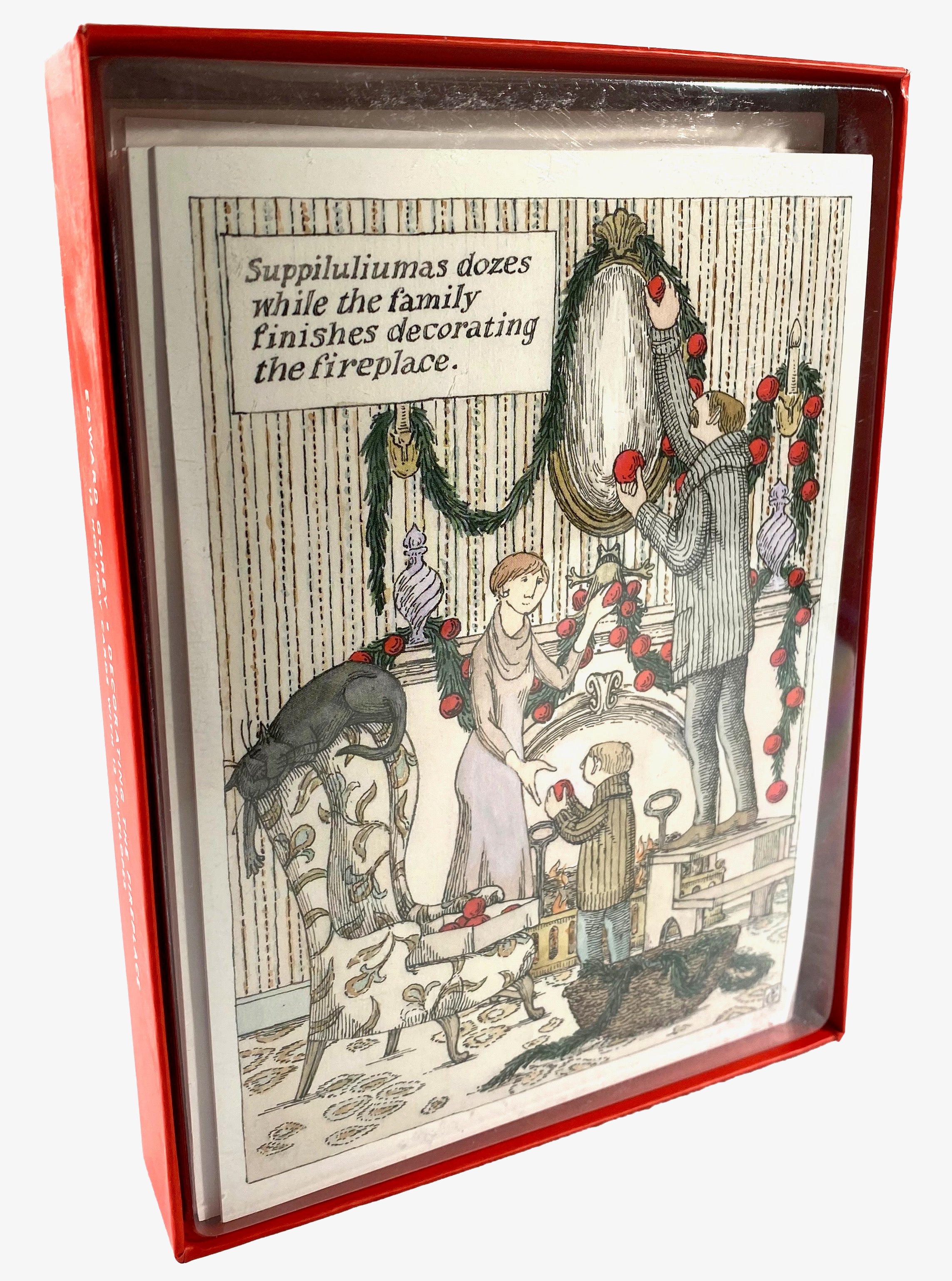 Edward Gorey Decorating The Fireplace - Boxed Christmas Cards    