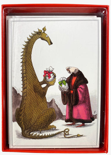 Edward Gorey Dragon and Man Exchanging Gifts - Boxed Christmas Cards    