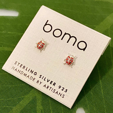 Boma Sterling Silver Post Earring - Red Black Ladybug    