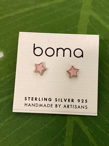 Boma Sterling Silver Post Earrings - Pink Shell Stars    