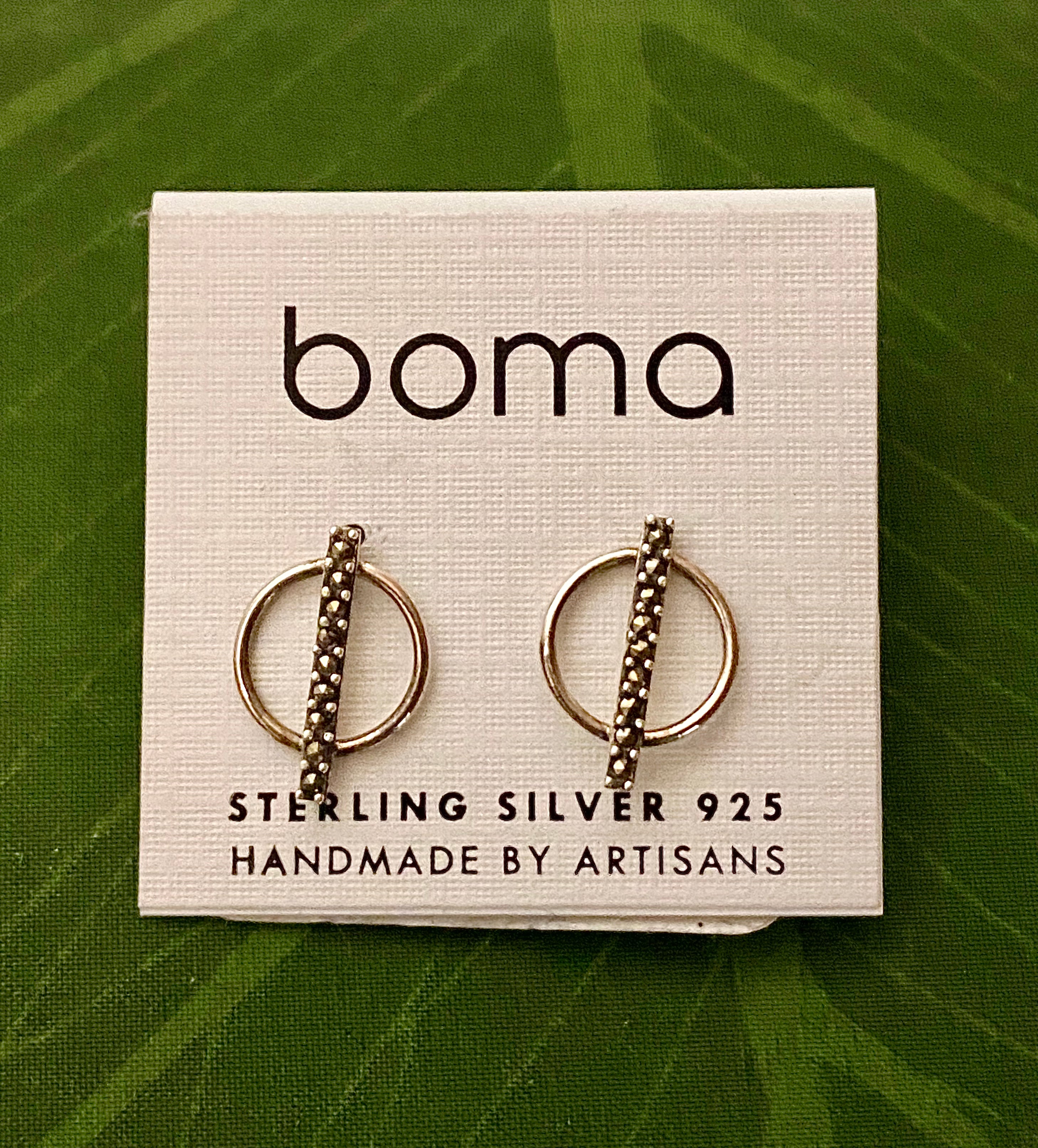Boma Sterling Silver Post Earrings - Marcasite Circle and Bar    