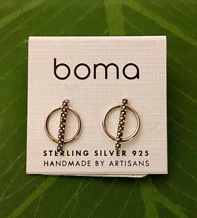 Boma Sterling Silver Post Earrings - Marcasite Circle and Bar    
