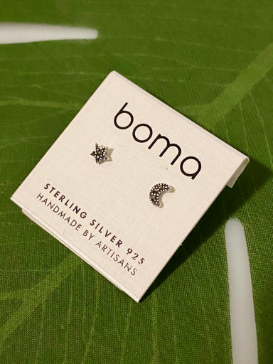 Boma Marcasite Moon and Star Post Earrings
