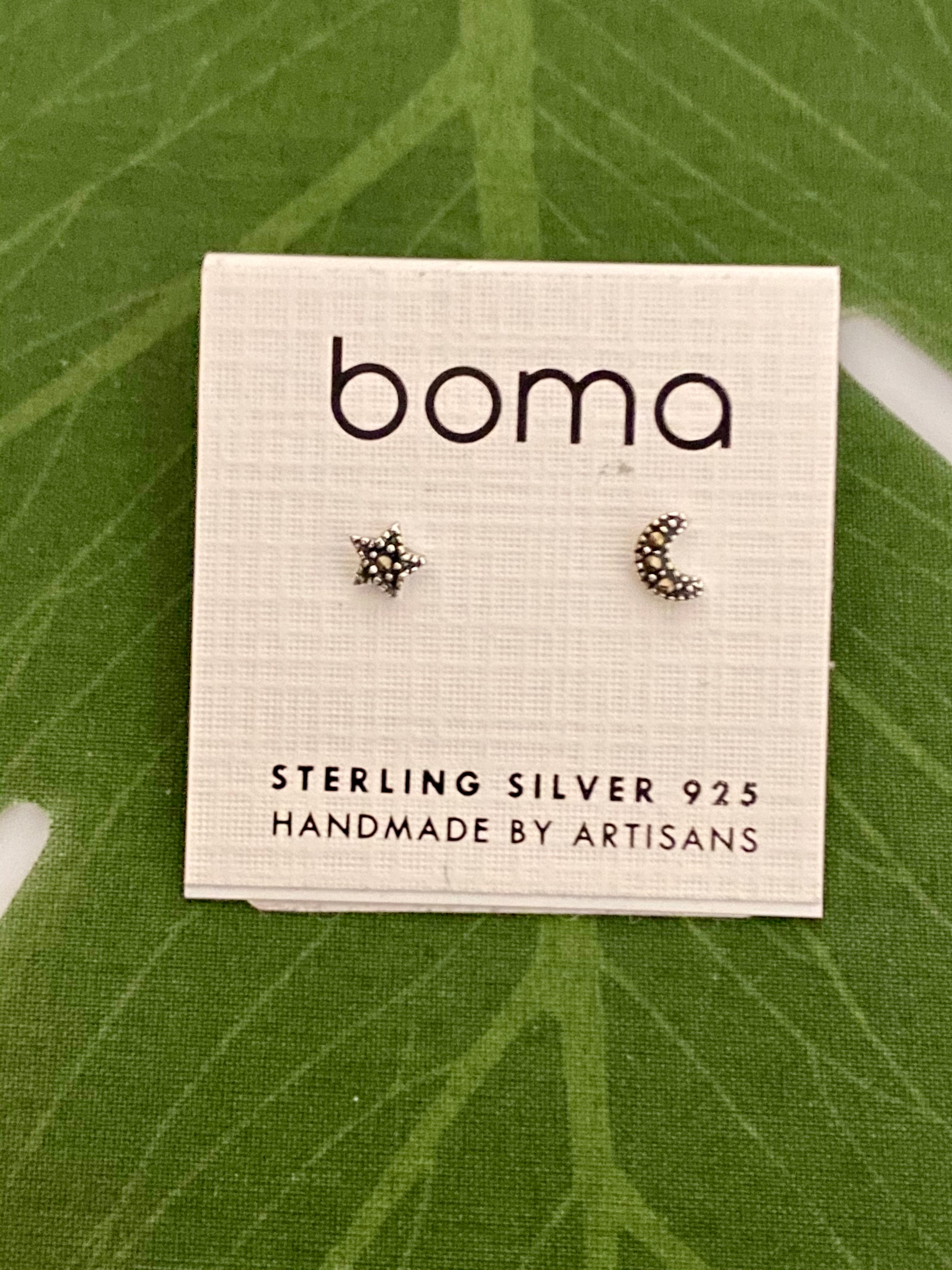 Boma Marcasite Moon and Star Post Earrings