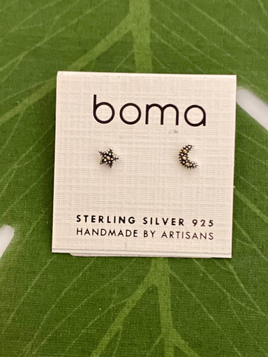 Boma Marcasite Moon and Star Post Earrings