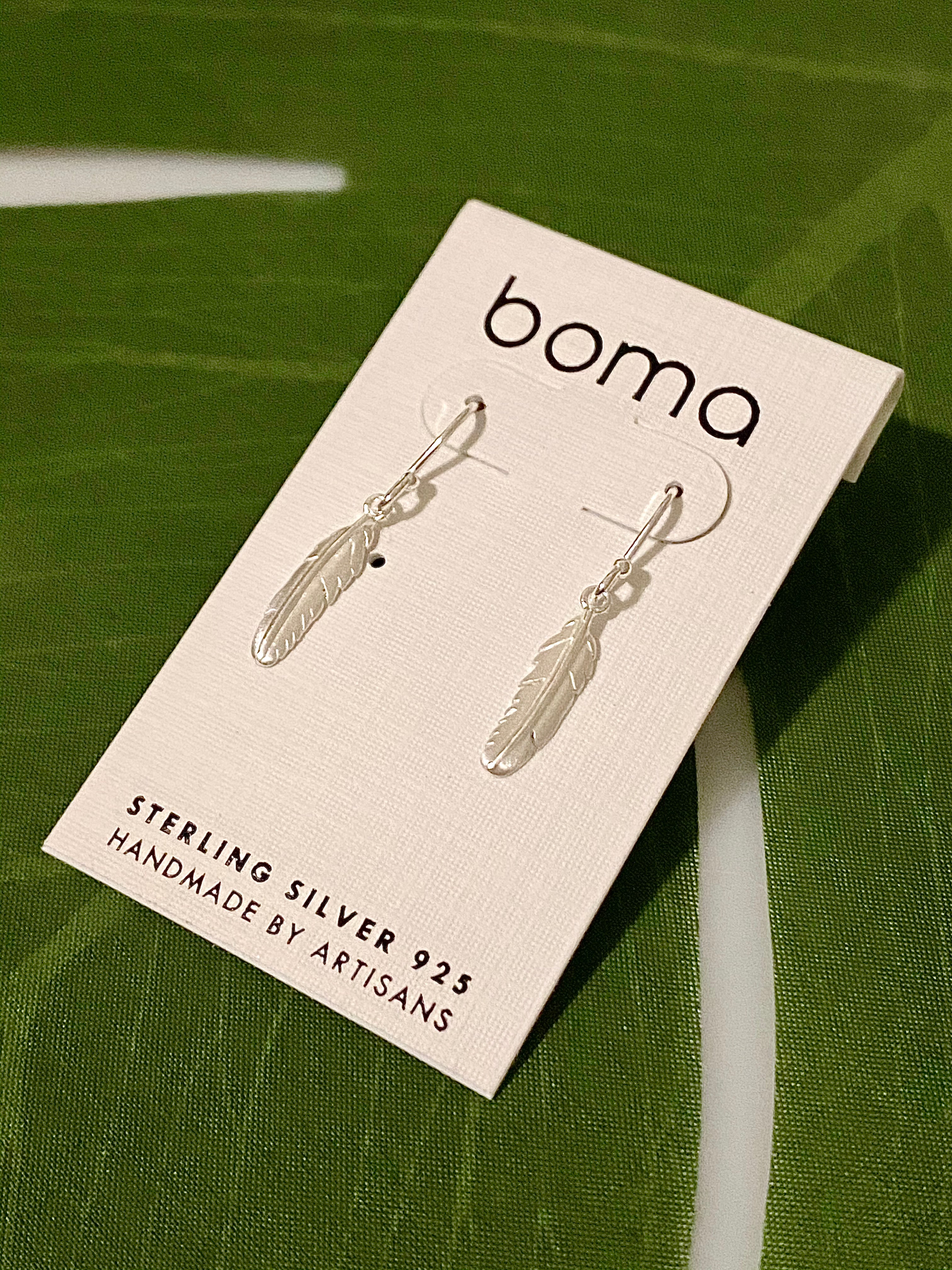 Boma Sterling Silver Earrings - Matte Finish Feathers    