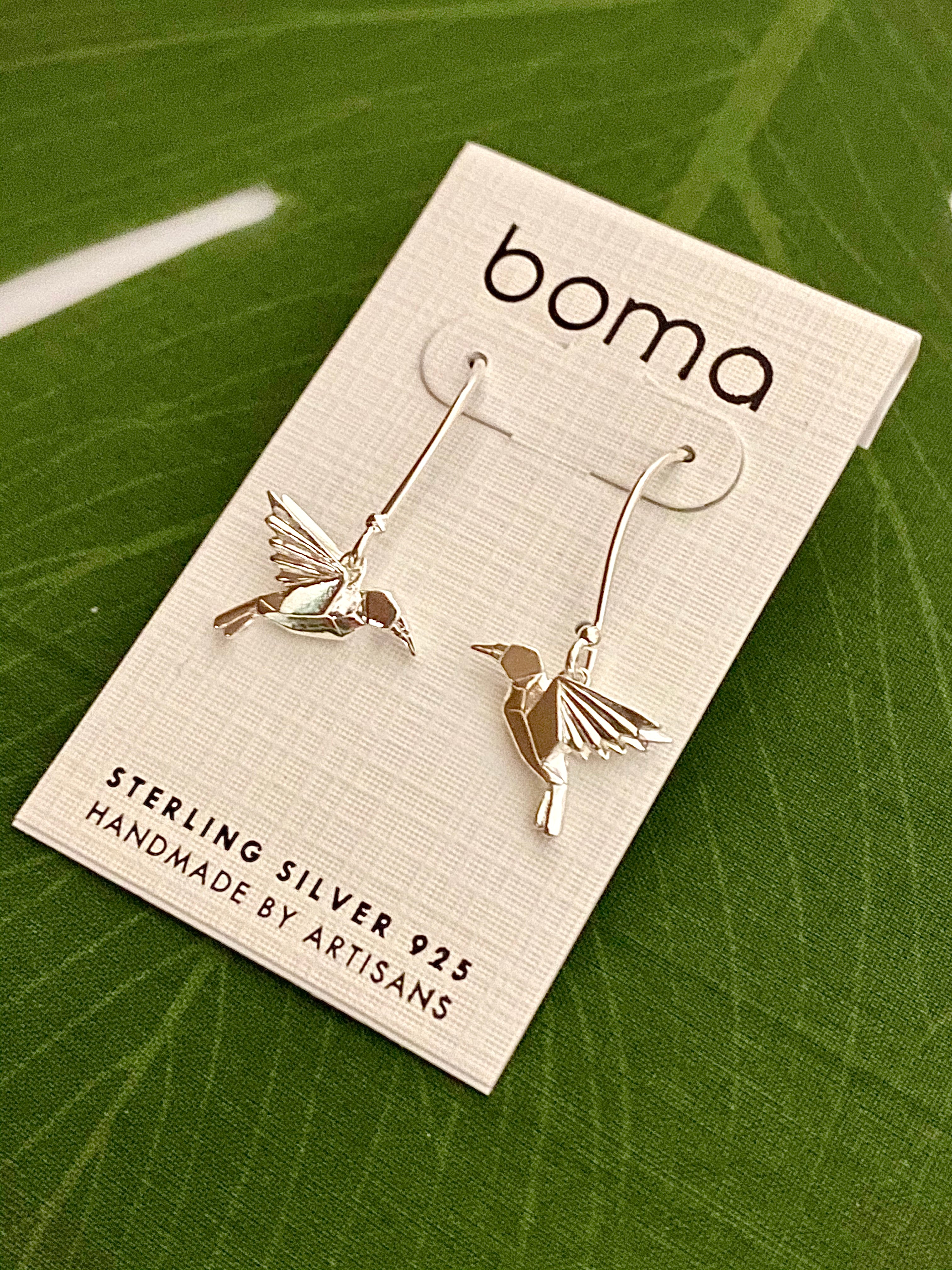 Boma Sterling Silver Earrings - Origami Hummingbirds    