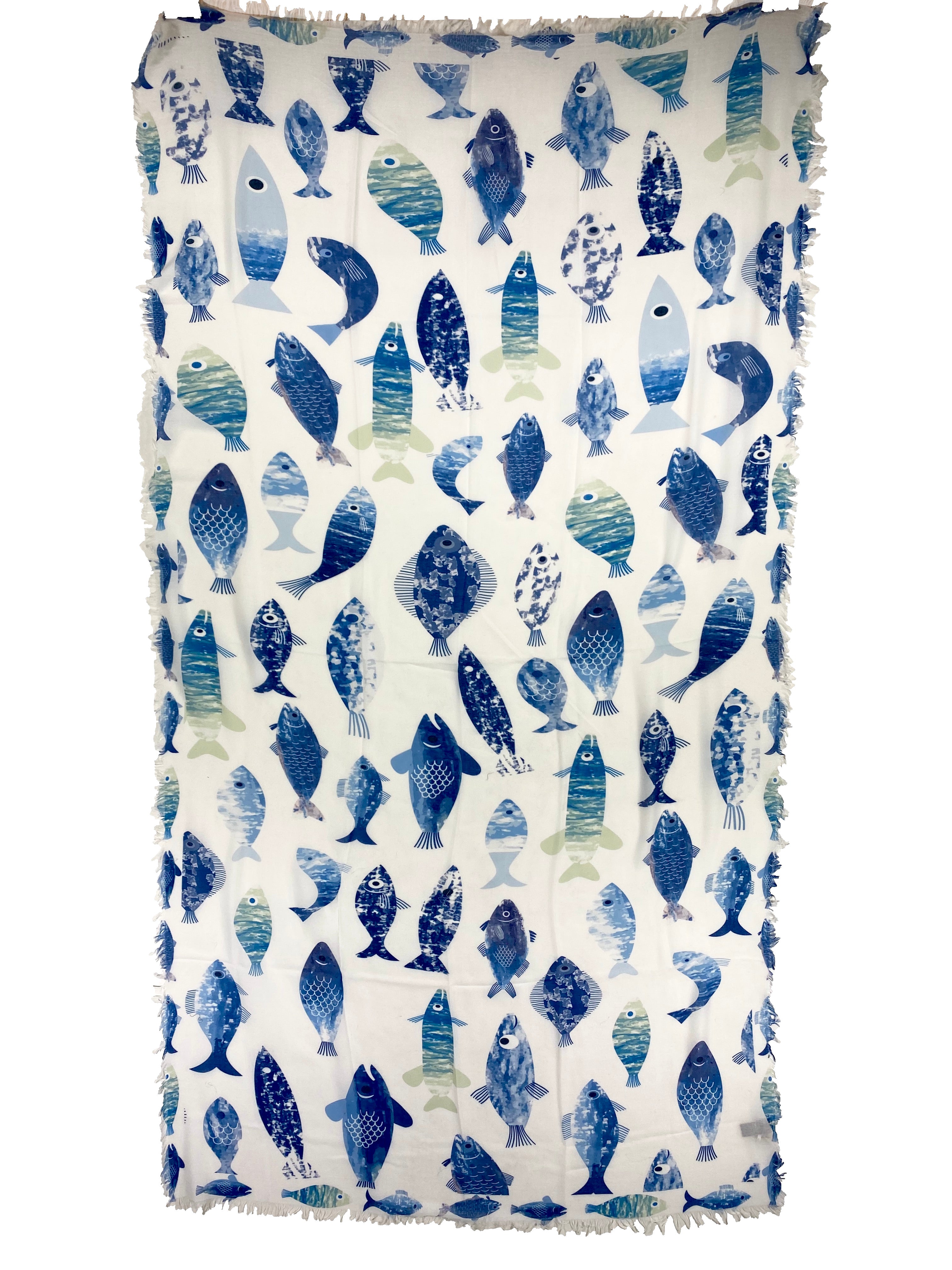 100% Cotton Scarf Blue Fish    