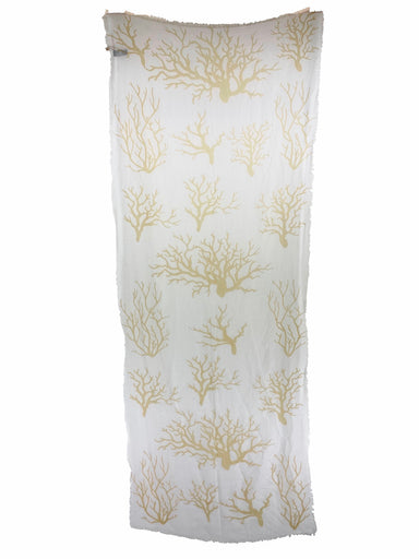 100% Cotton Scarf Tan Coral On White    