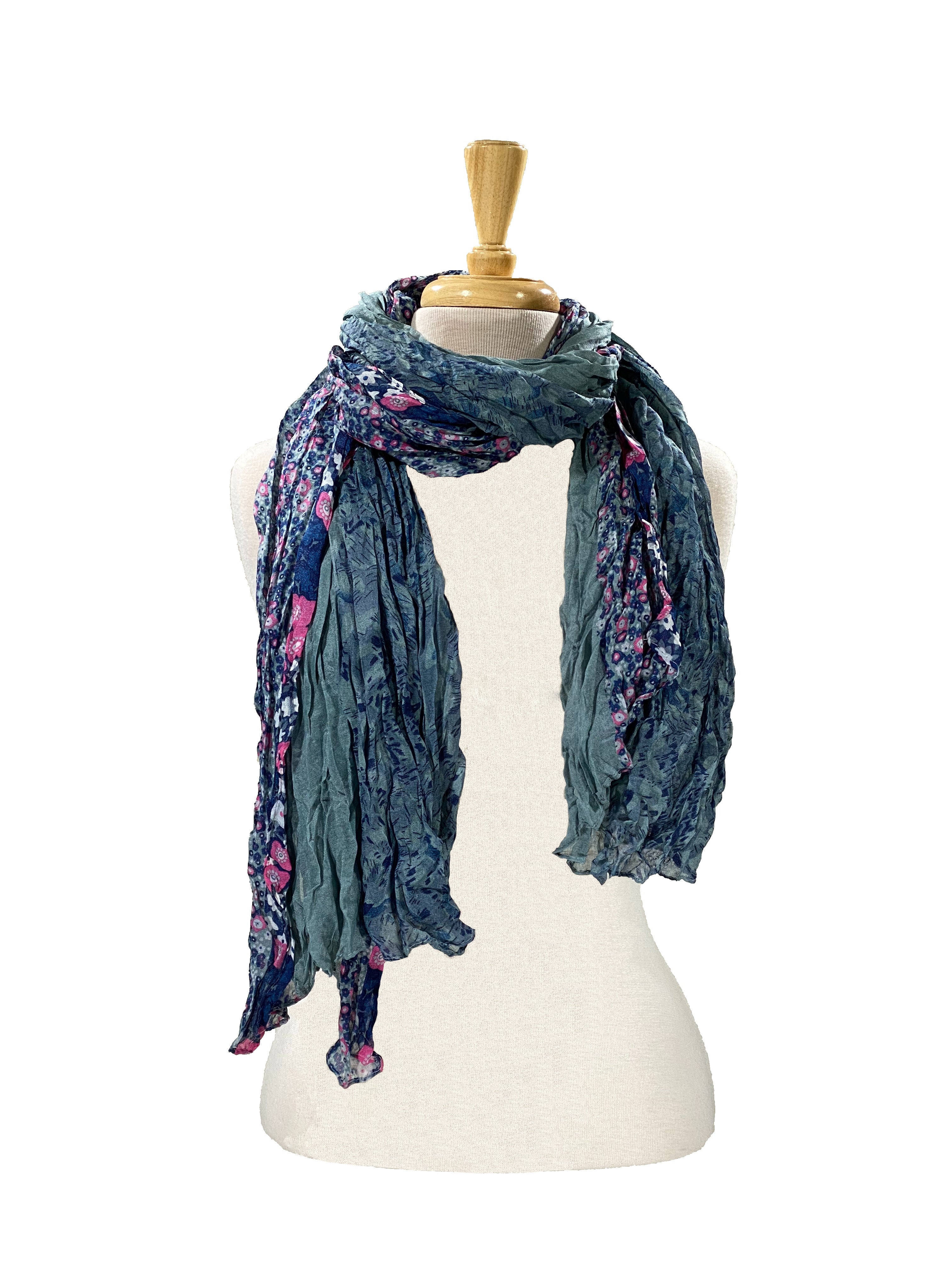 Mini Floral and Solid Light Blue Shawl Scarf    