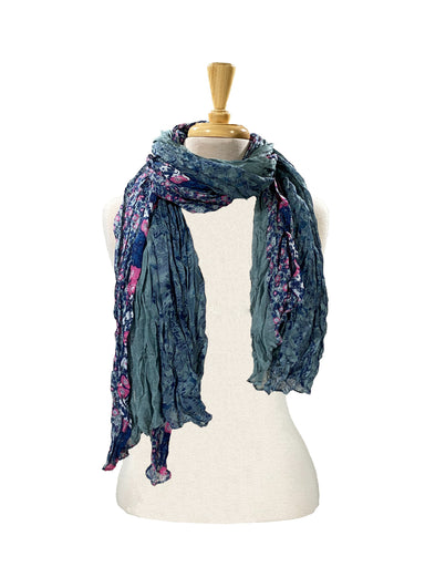 Mini Floral and Solid Light Blue Shawl Scarf    