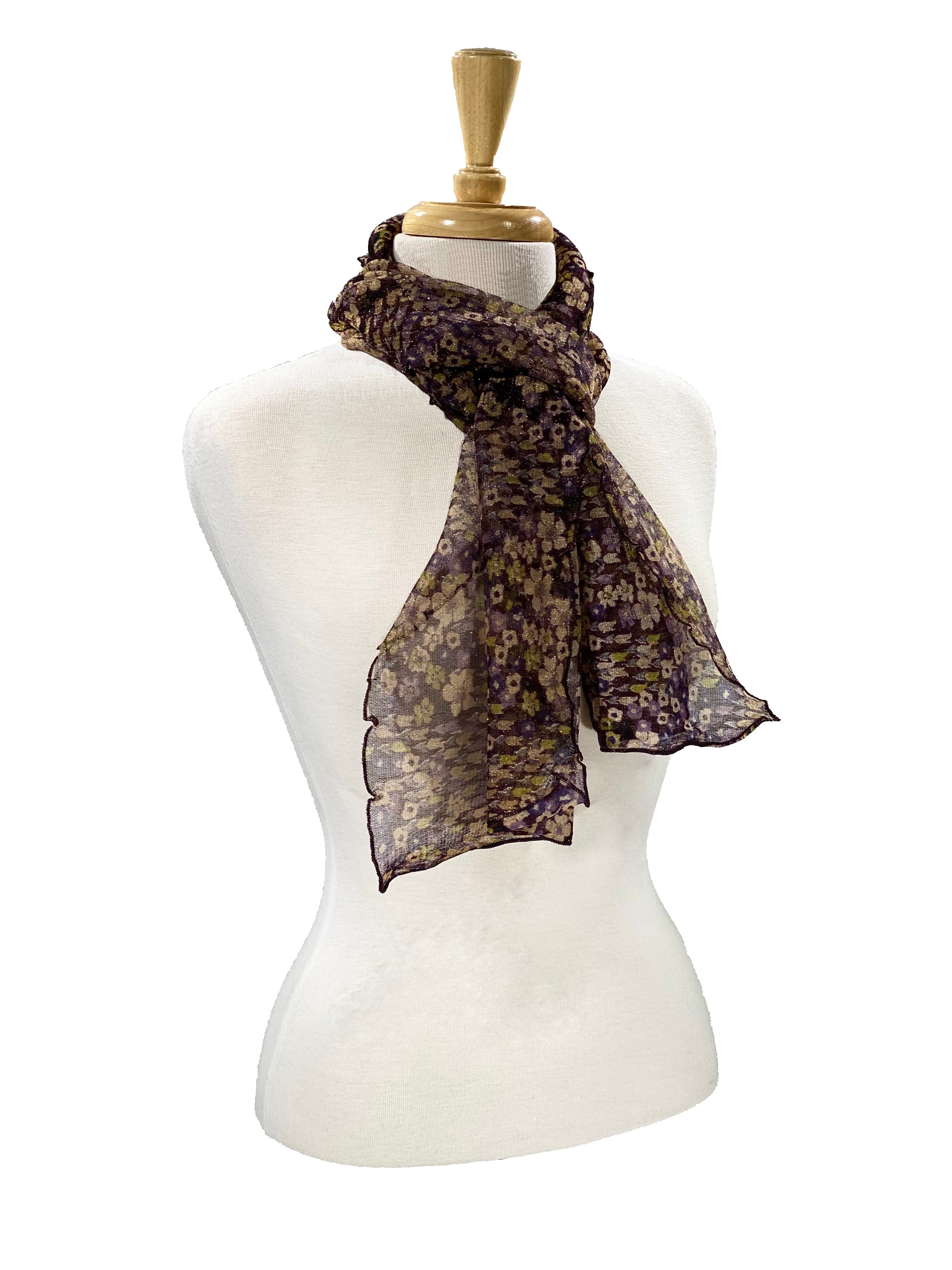 Shimmer Mini Floral Scarf -Green, Purple, Red, Brown or Teal    