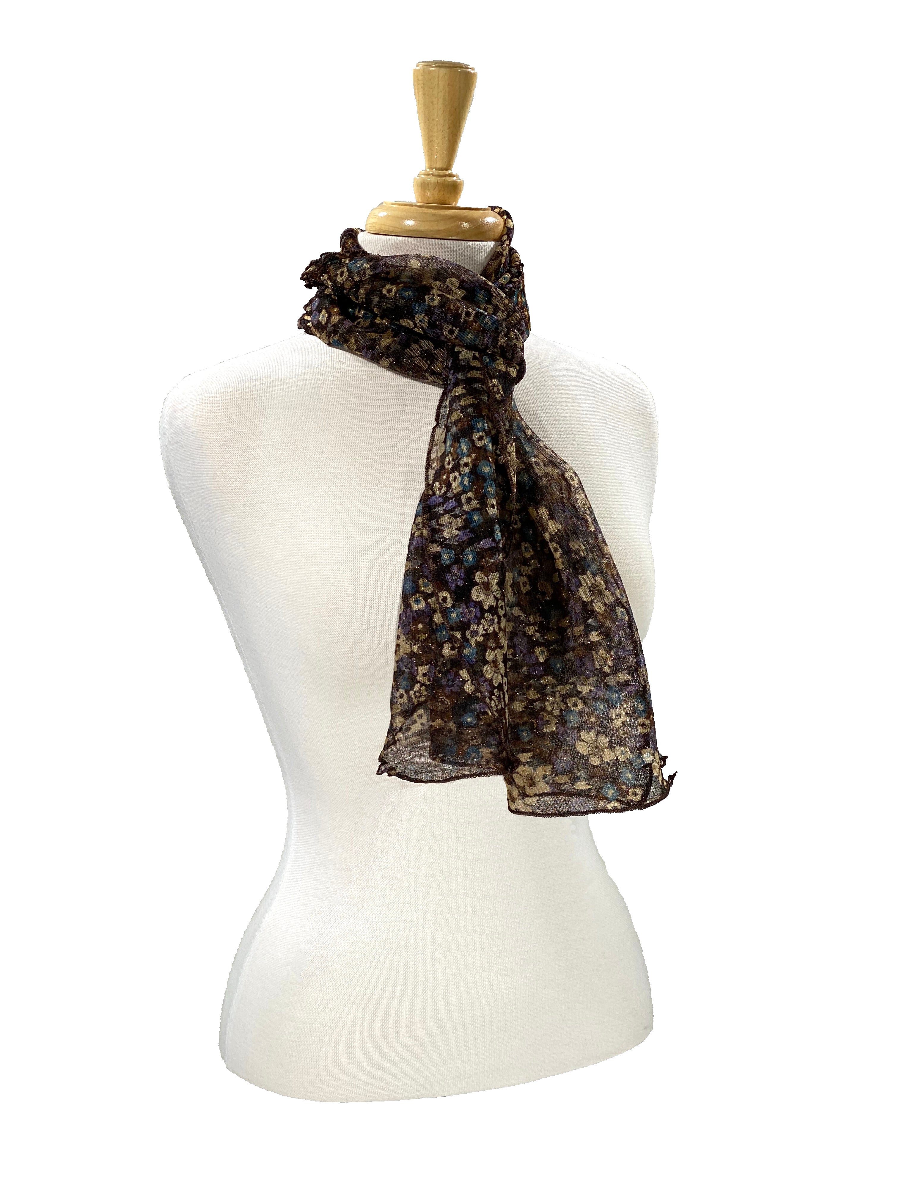 Shimmer Mini Floral Scarf -Green, Purple, Red, Brown or Teal    