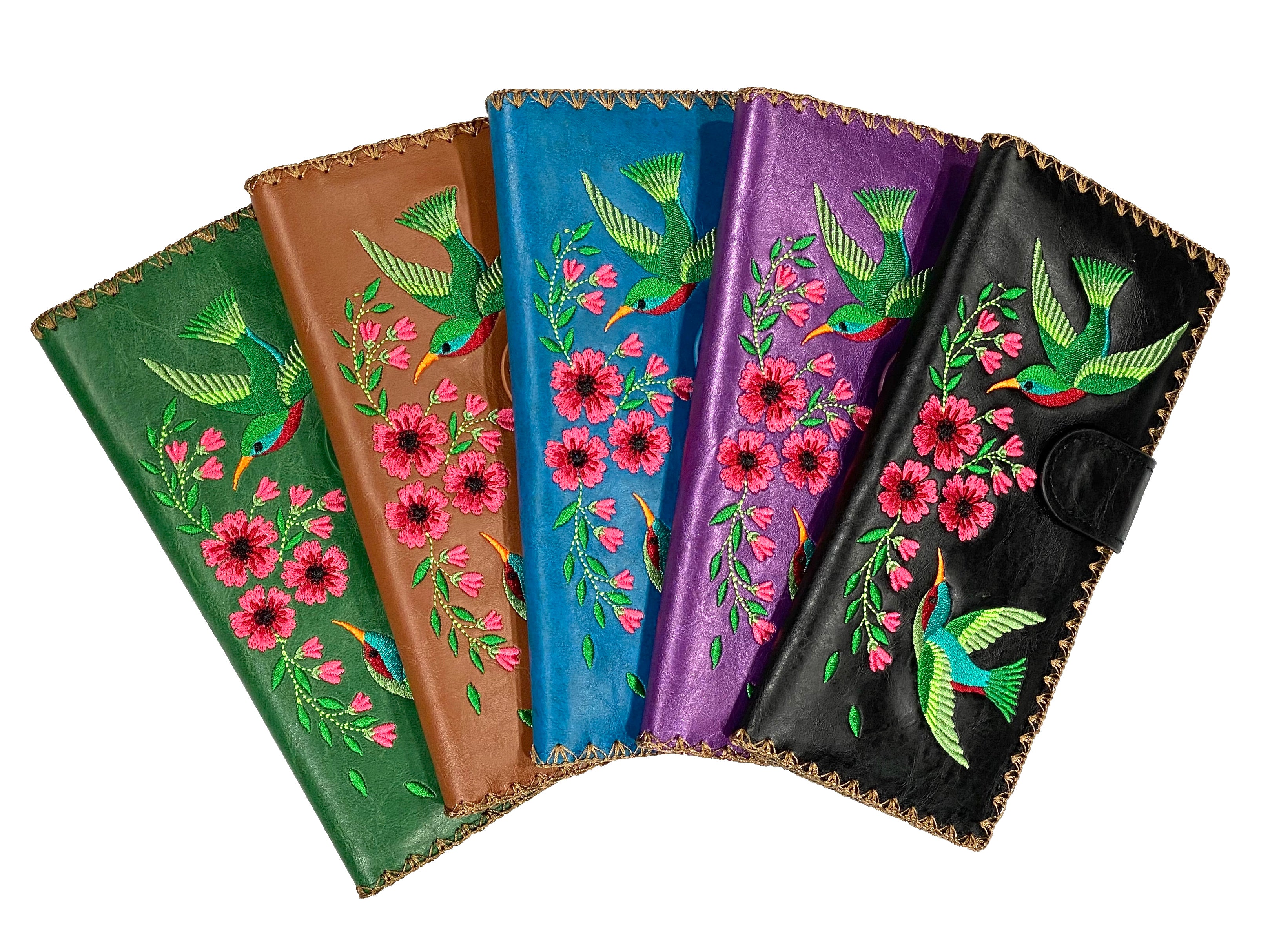 Lavishy Embroidered Hummingbird - Large Flat Vegan Wallet    