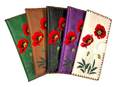 Lavishy Embroidered Poppy Flower - Large Flat Vegan Wallet    