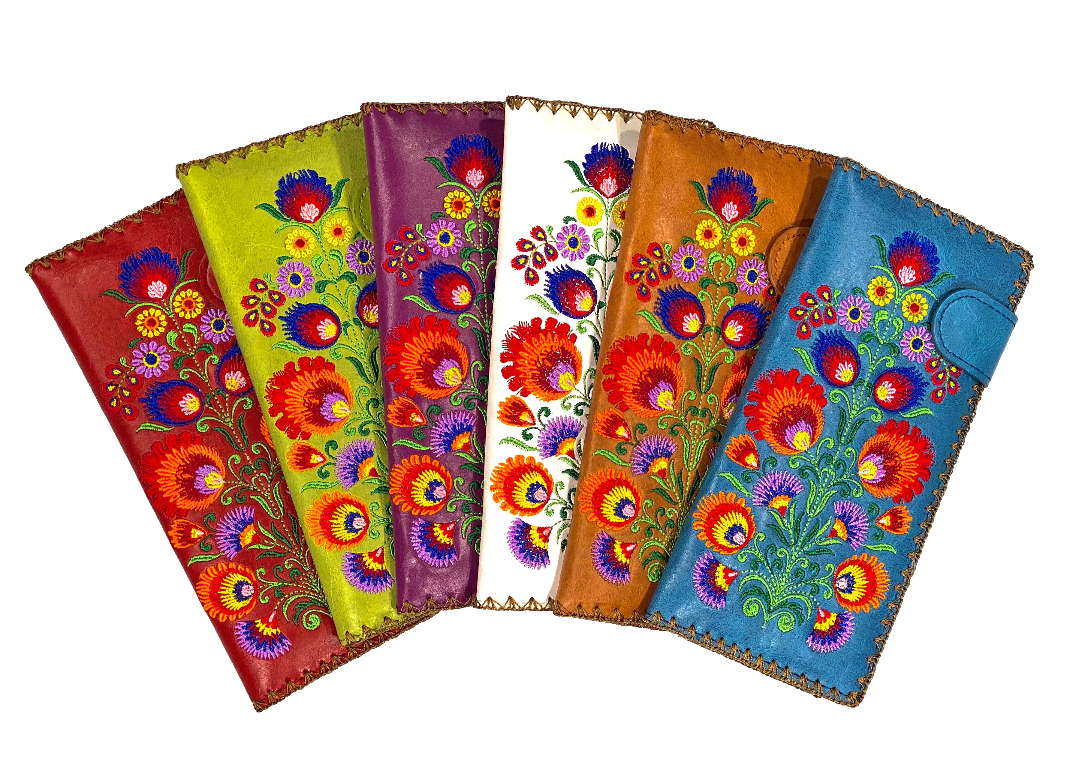 Lavishy Embroidered Bohemian Flower - Large Flat Vegan Wallet    