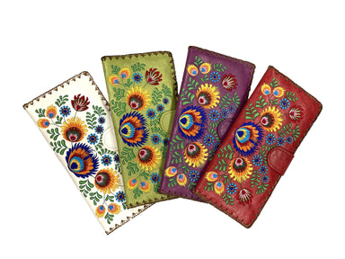 Lavishy Embroidered Polish Flower - Large Flat Vegan Wallet    