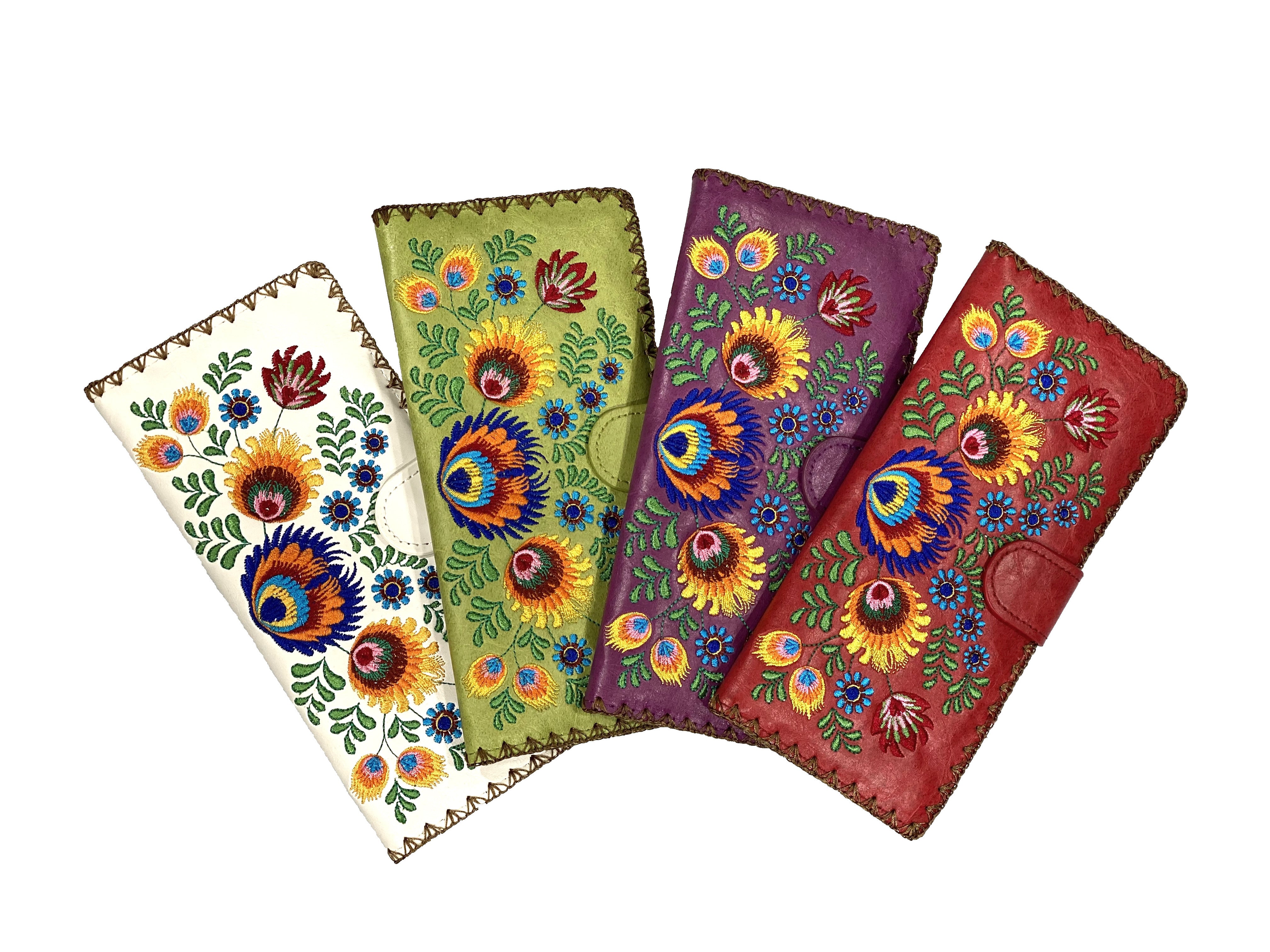 Lavishy Embroidered Polish Flower - Large Flat Vegan Wallet    