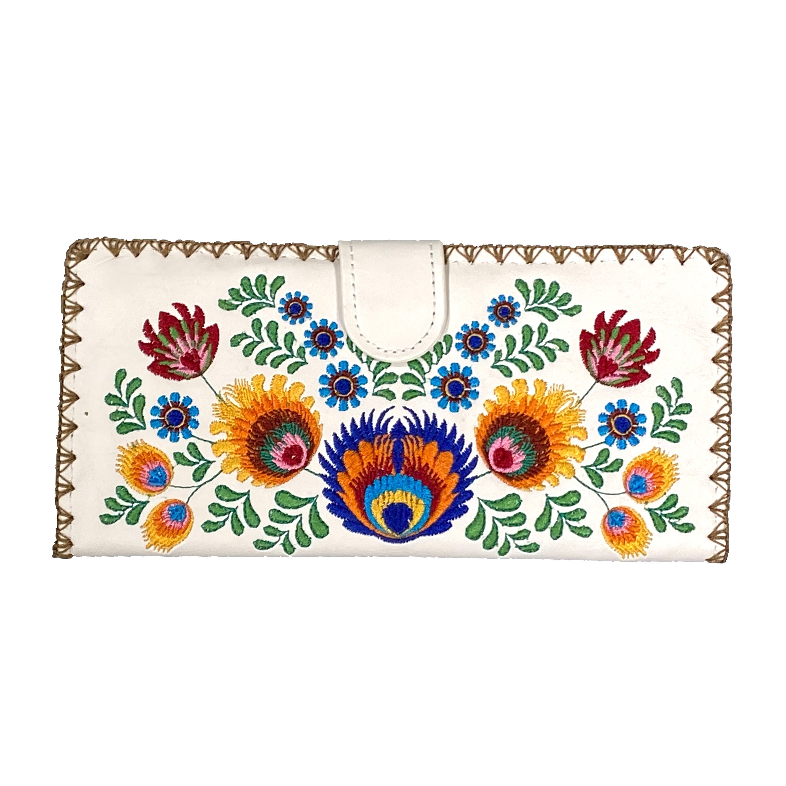 Lavishy Embroidered Polish Flower - Large Flat Vegan Wallet White 3272125.4