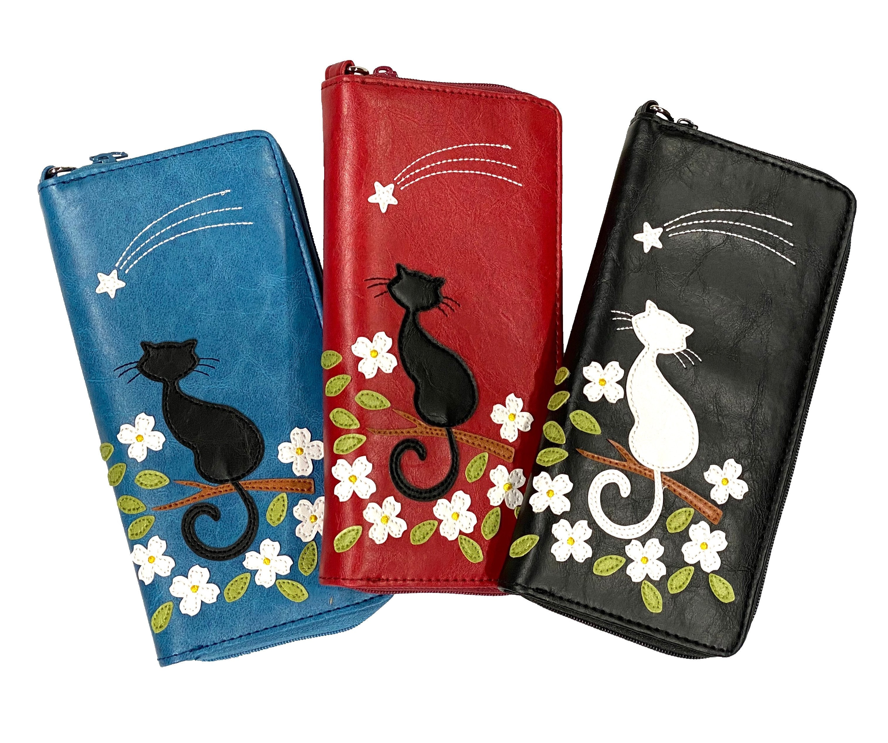 Lavishy Applique Cat on Branch - Wristlet Wallet    
