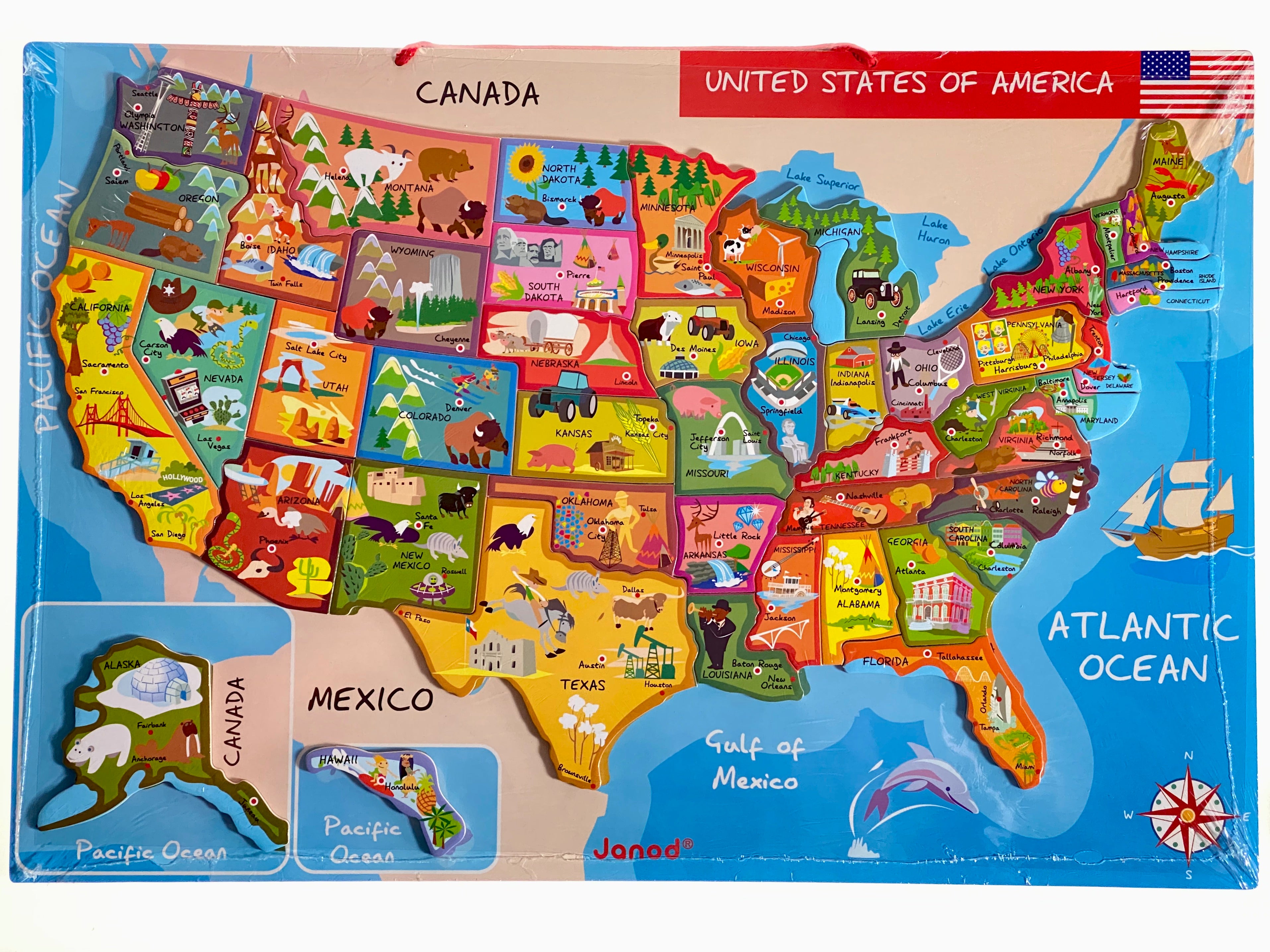 Wooden Map of the USA 48 Piece Magnetic Puzzle    