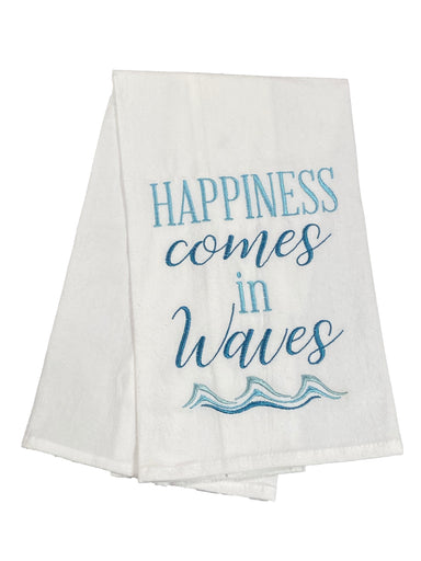 Floursack Embroidered Dishtowel Happiness Comes In Waves    