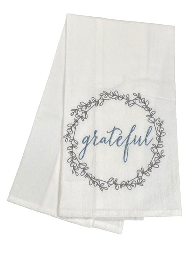 Floursack Embroidered Dishtowel Grateful Wreath    