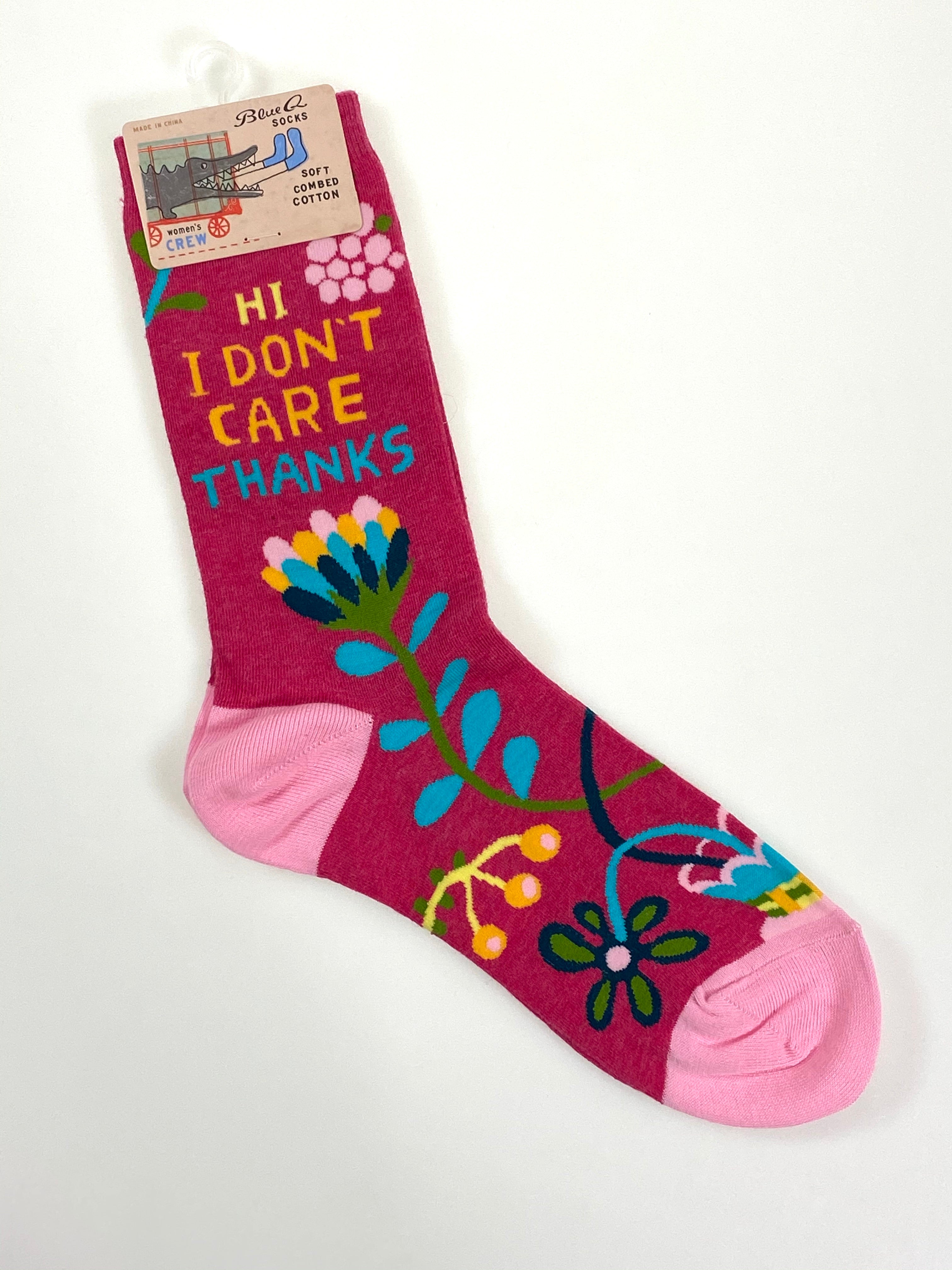 Blue Q Women's Crew Socks - Hi I Don't Care Thanks    