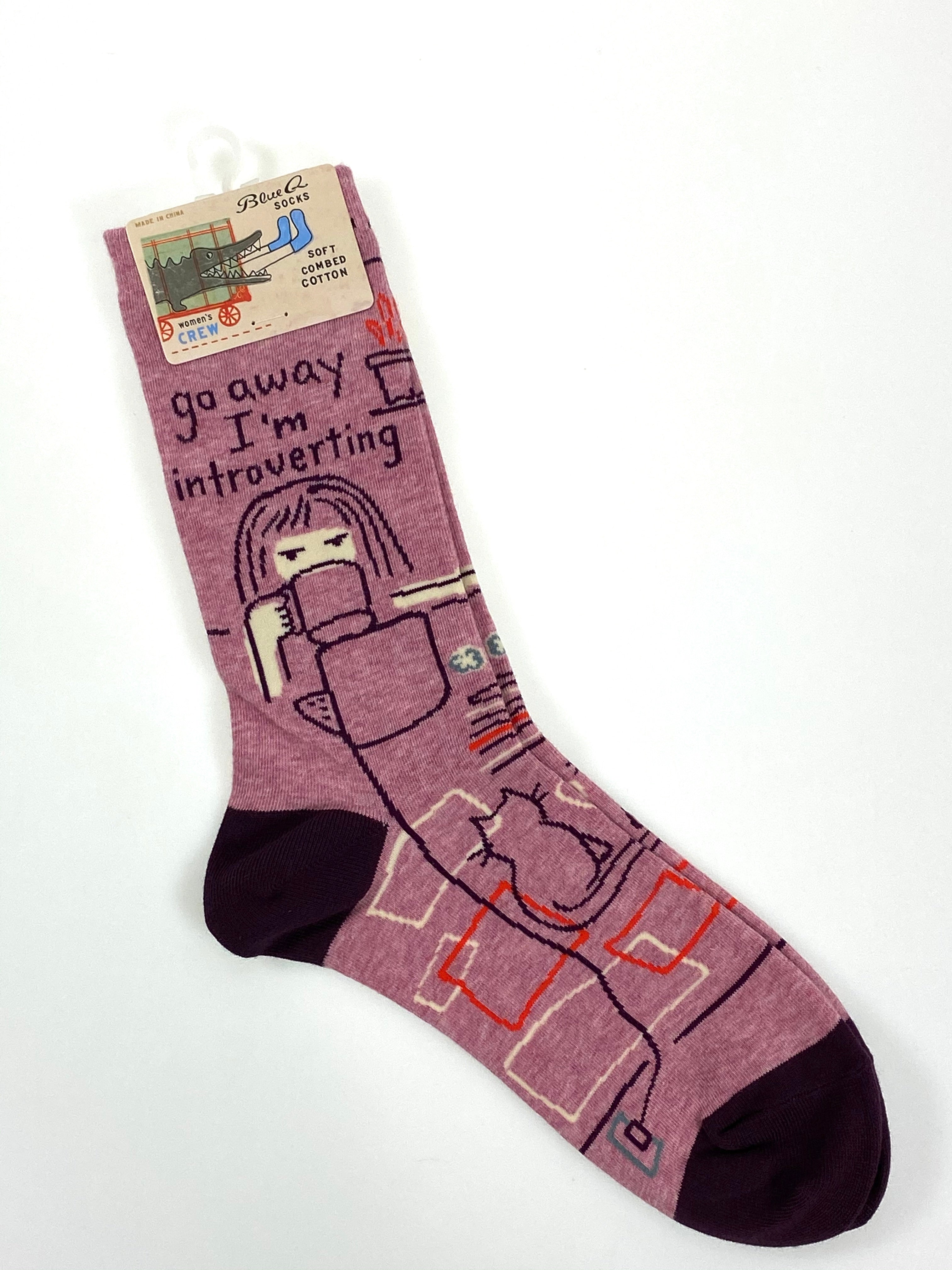 Blue Q Women's Crew Socks - Go Away I'm Introverting    