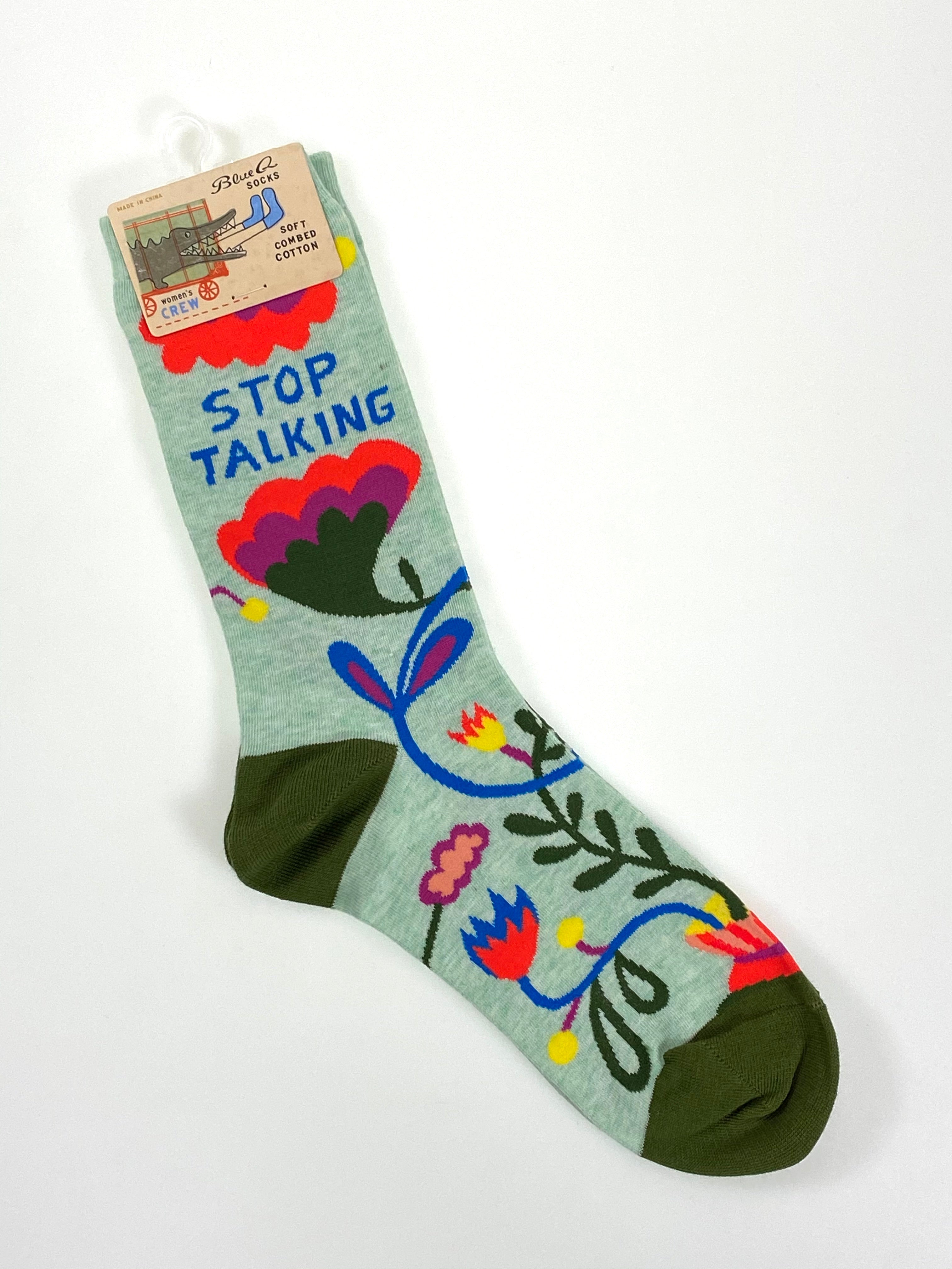 Blue Q Women's Crew Socks - Stop Talking    