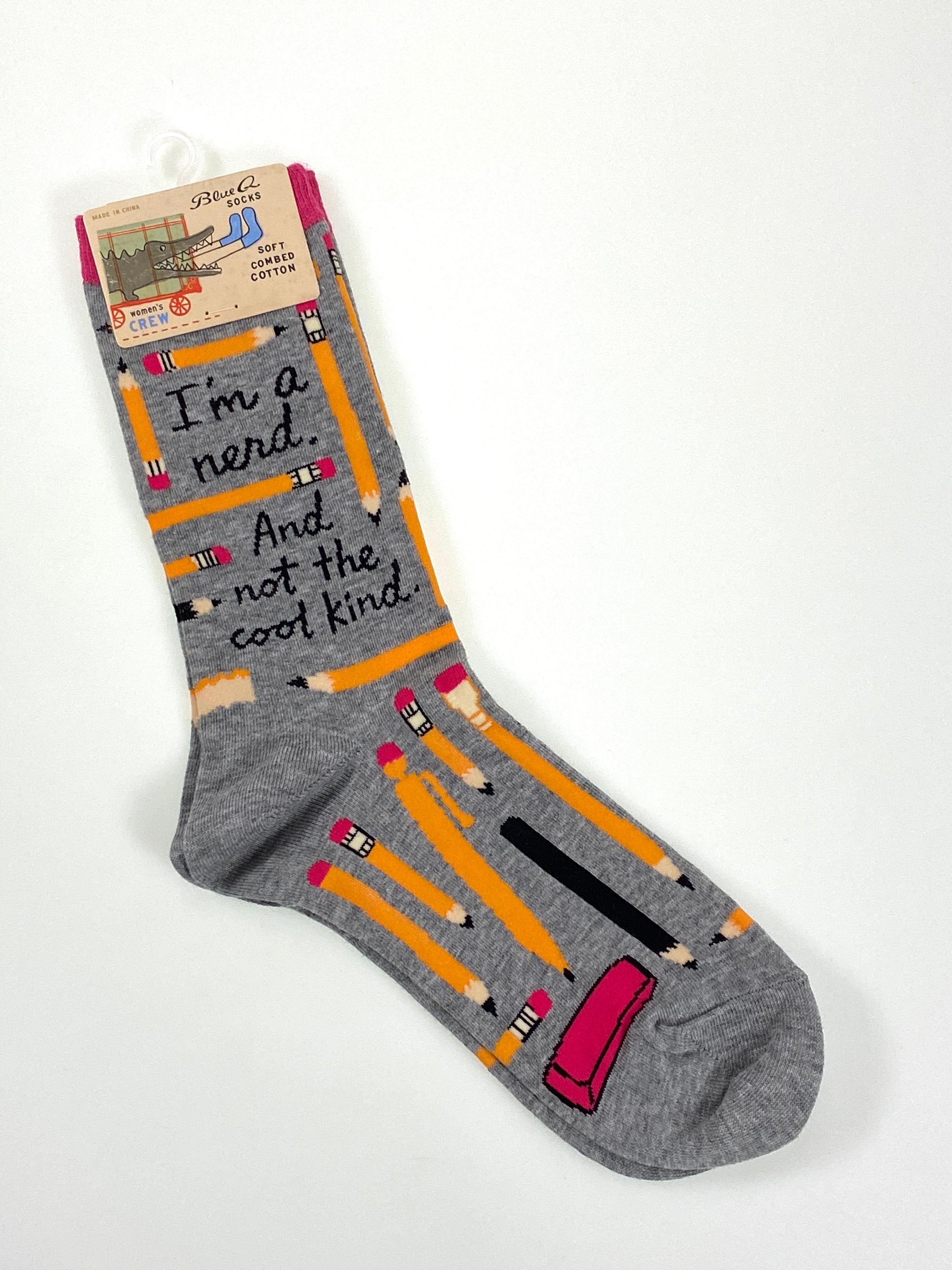 Blue Q Womens Crew Sock I'm A Nerd, And Not The Cool Kind    