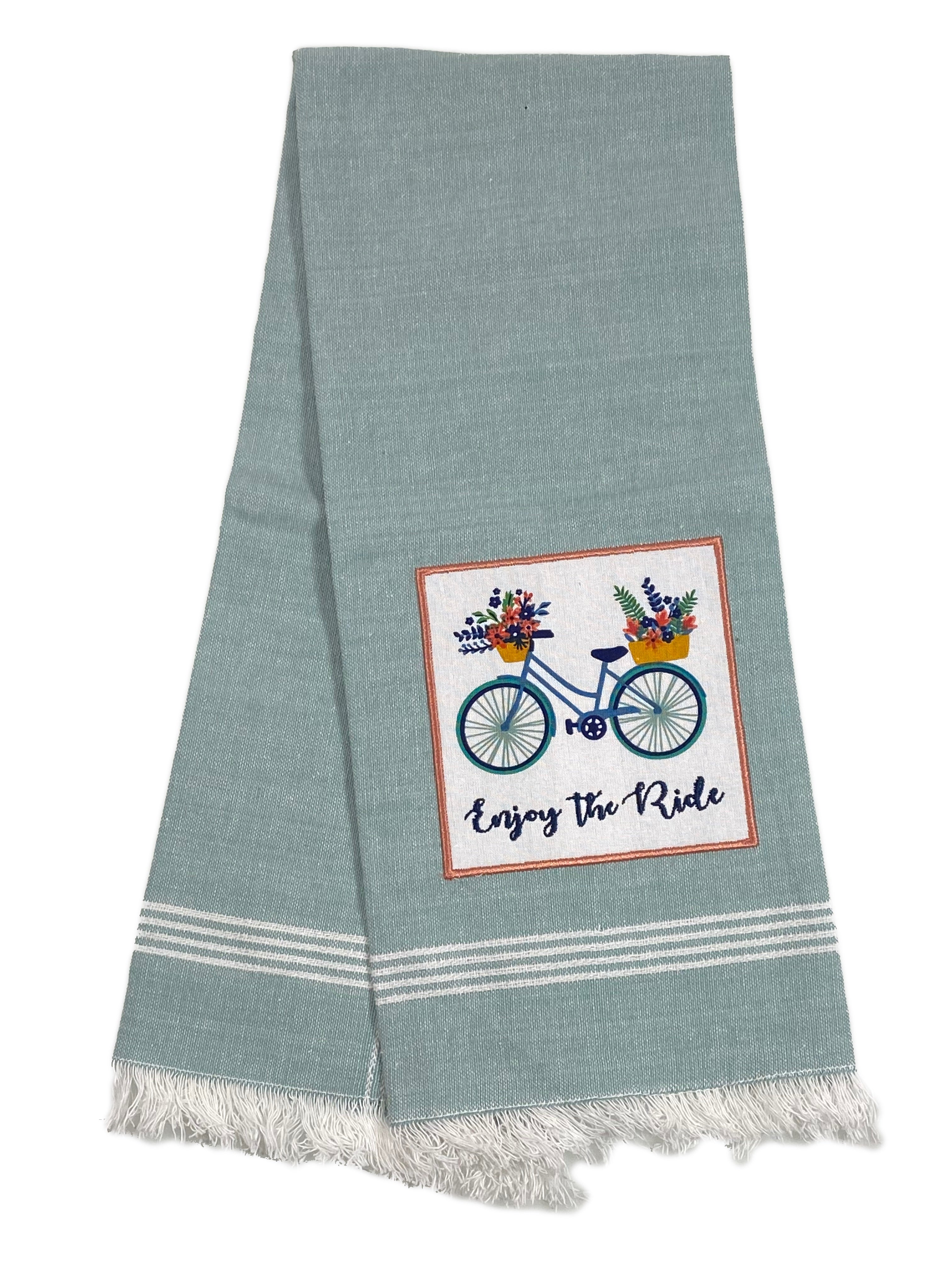 Embellished Aplique Fringe Dishtowel Enjoy The Ride    