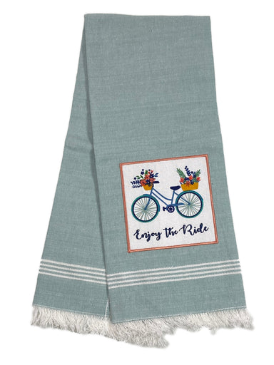 Embellished Aplique Fringe Dishtowel Enjoy The Ride    